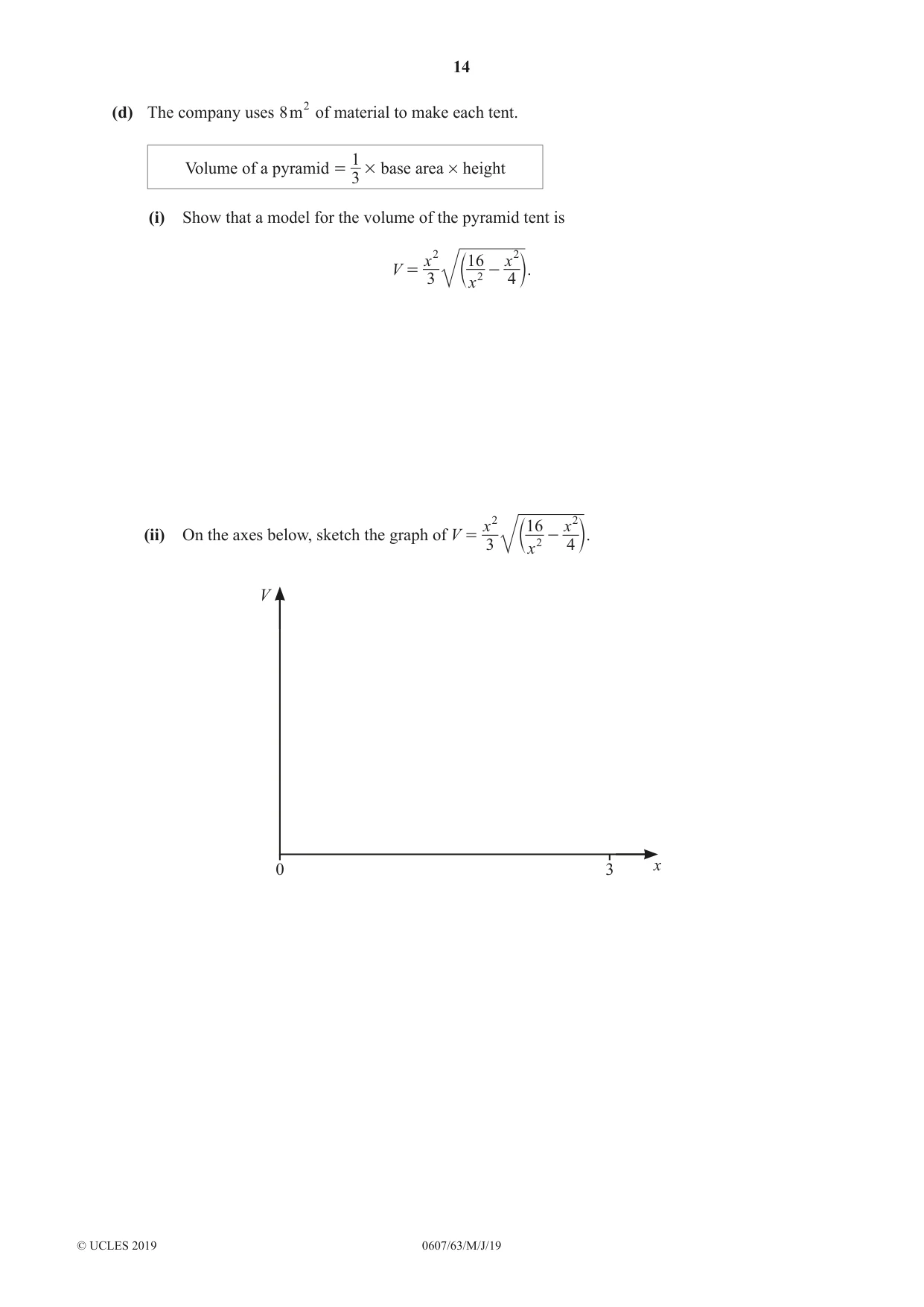 Cambridge IGCSE Mathematics - International 0607 2019 May/June Paper 6 · Variant 3 question paper, page 14 of 16