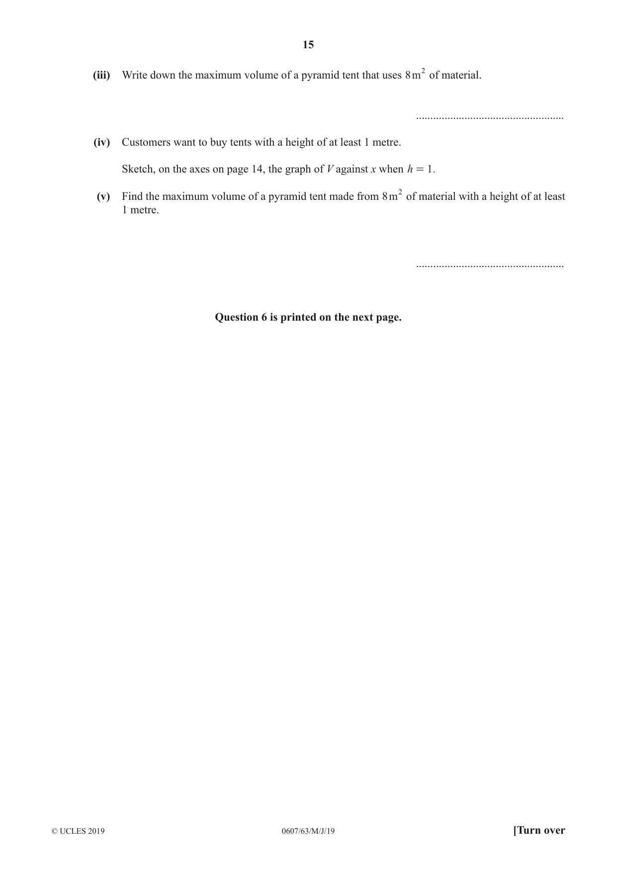 Cambridge IGCSE Mathematics - International 0607 2019 May/June Paper 6 · Variant 3 question paper, page 15 of 16