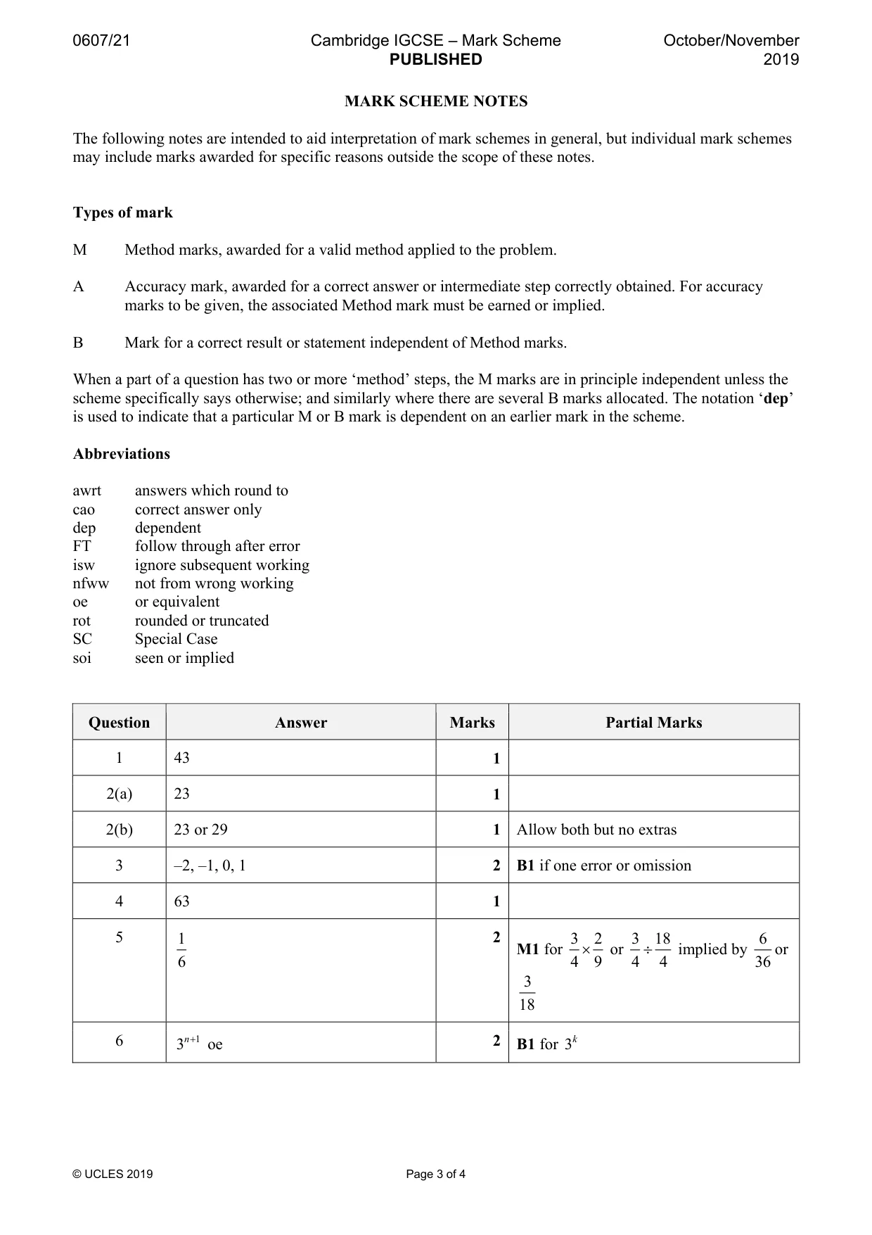 Mark scheme, page 3 of 4