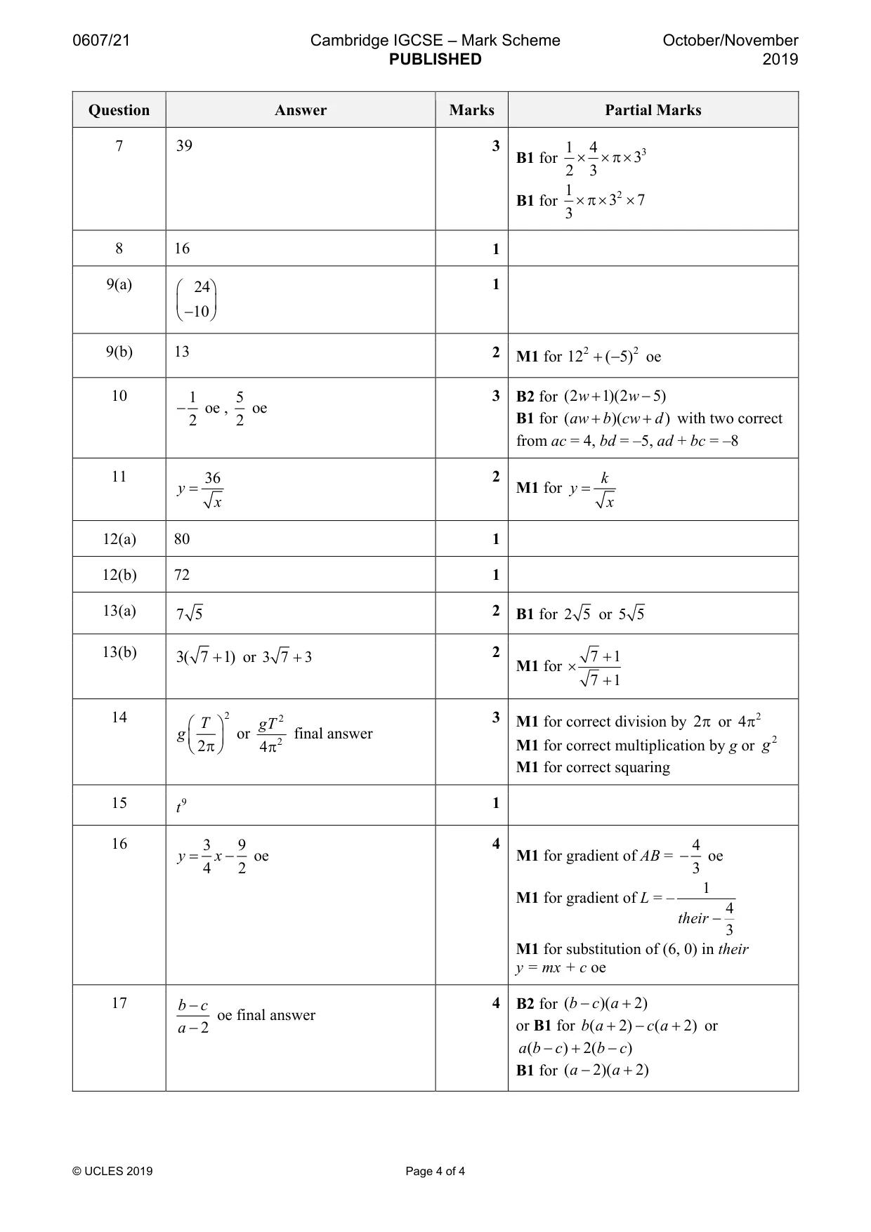 Mark scheme, page 4 of 4