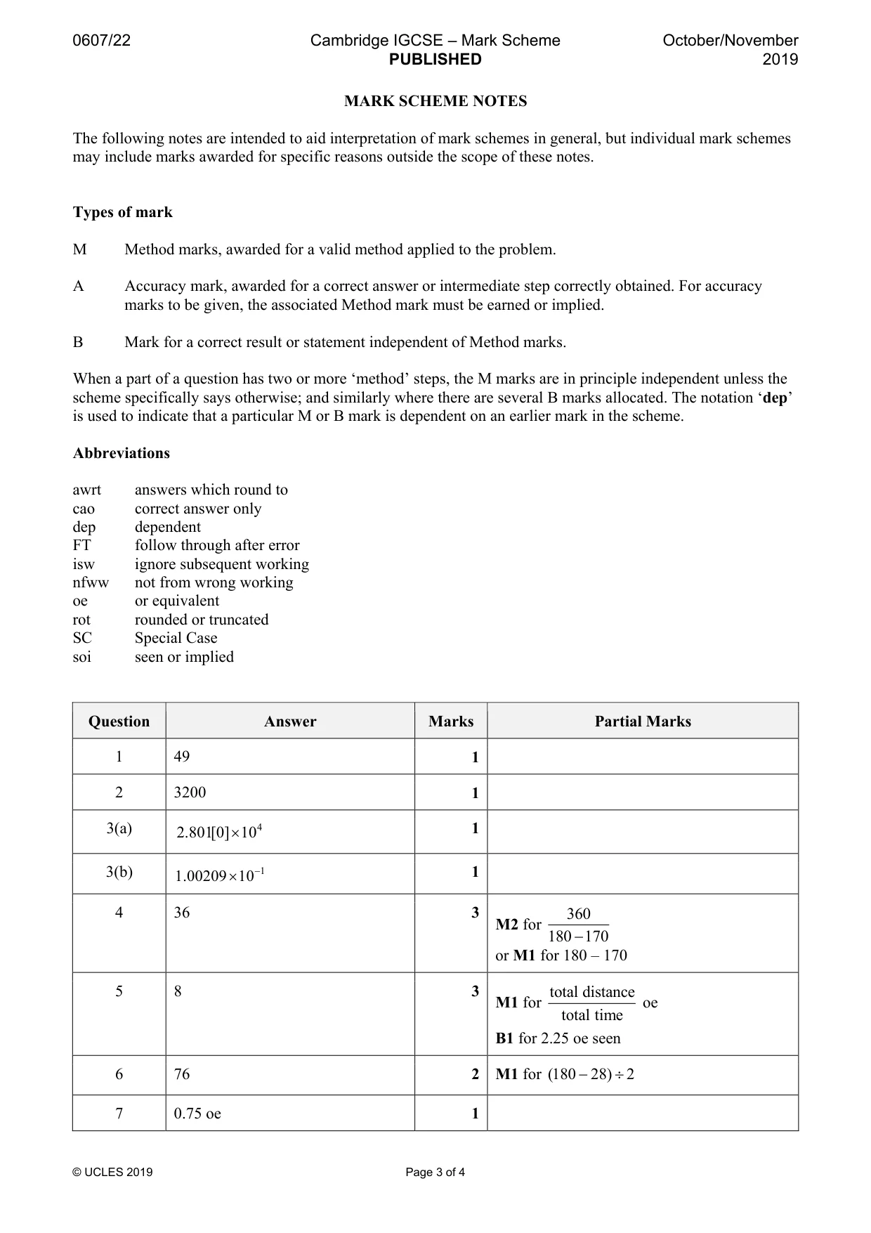 Mark scheme, page 3 of 4