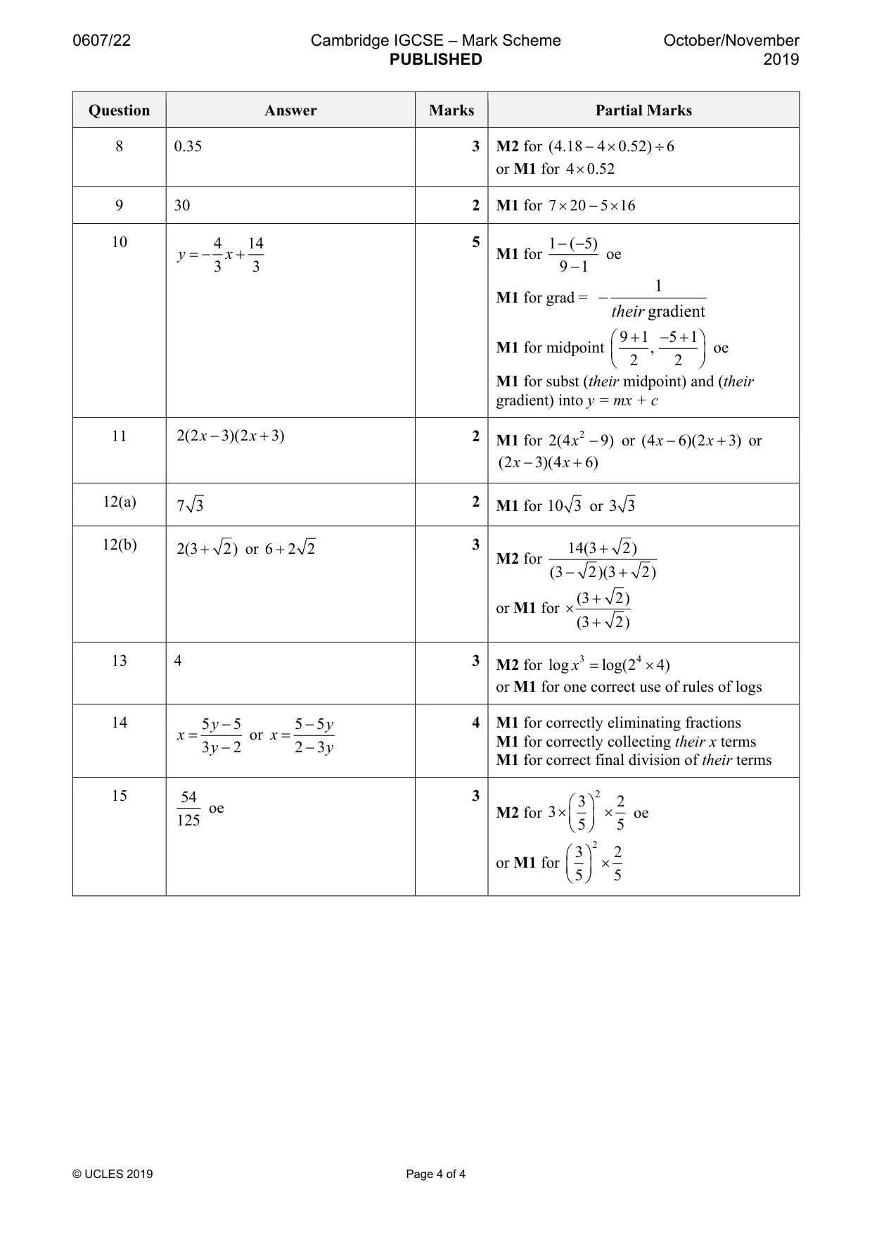 Mark scheme, page 4 of 4