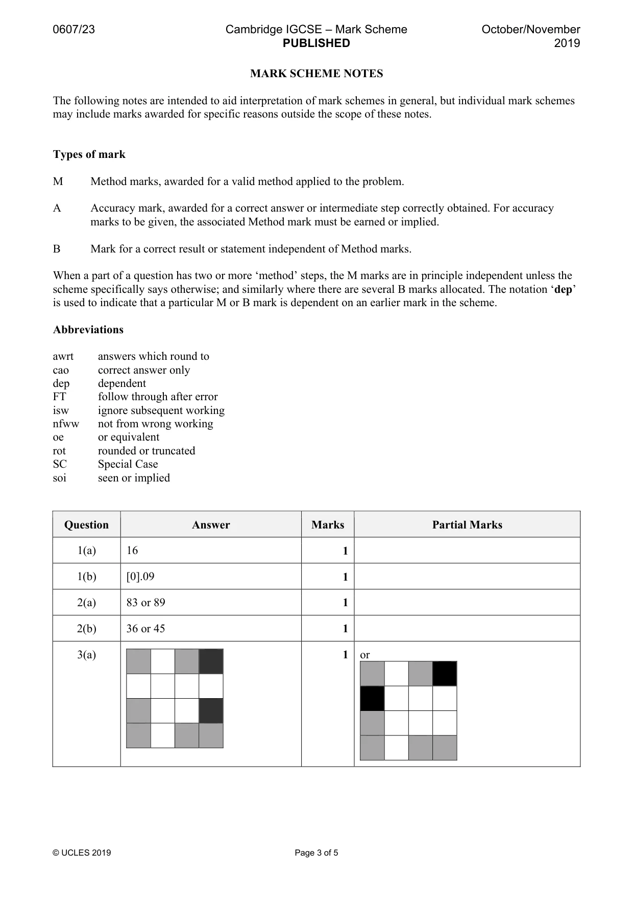 Mark scheme, page 3 of 5