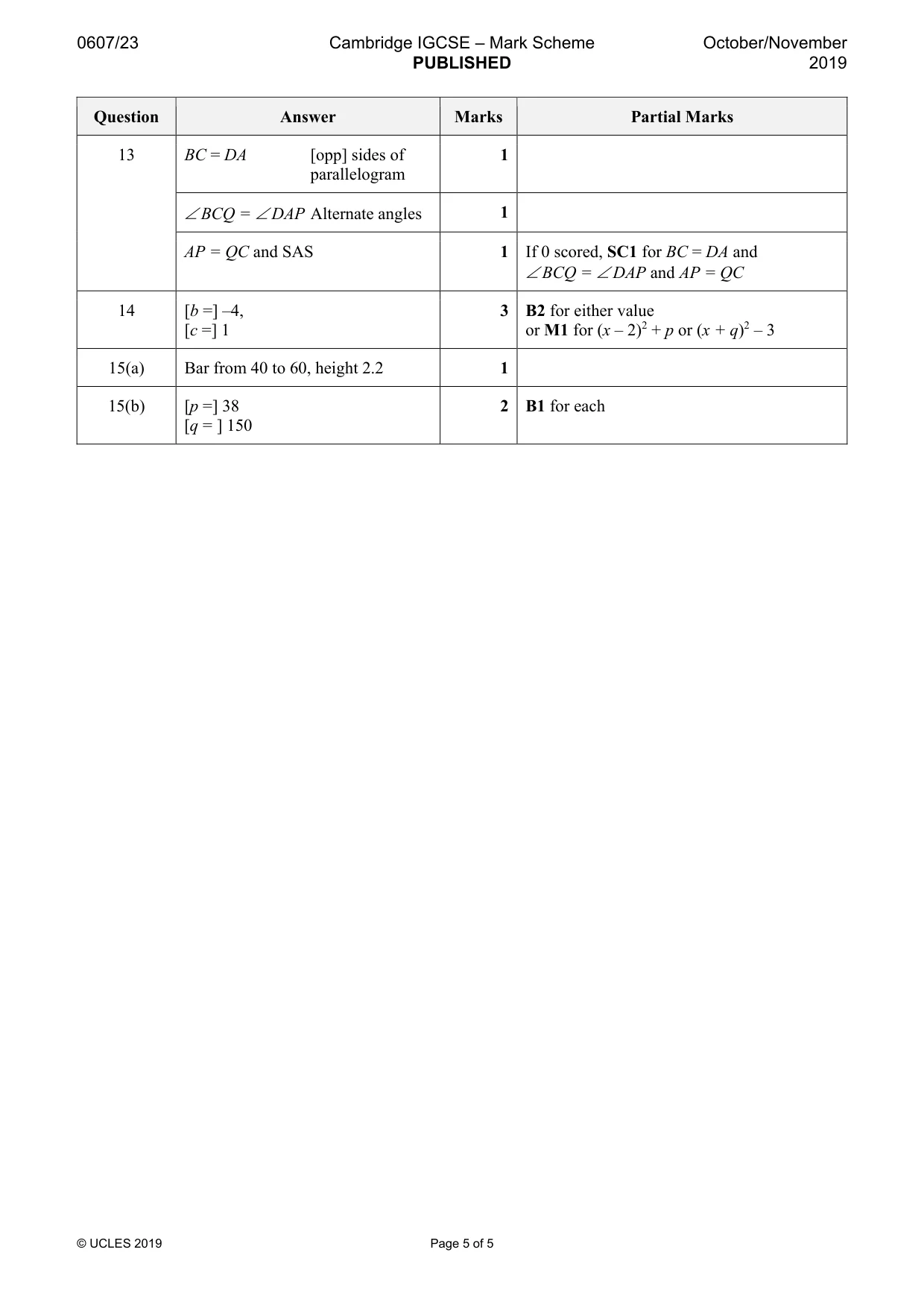 Mark scheme, page 5 of 5