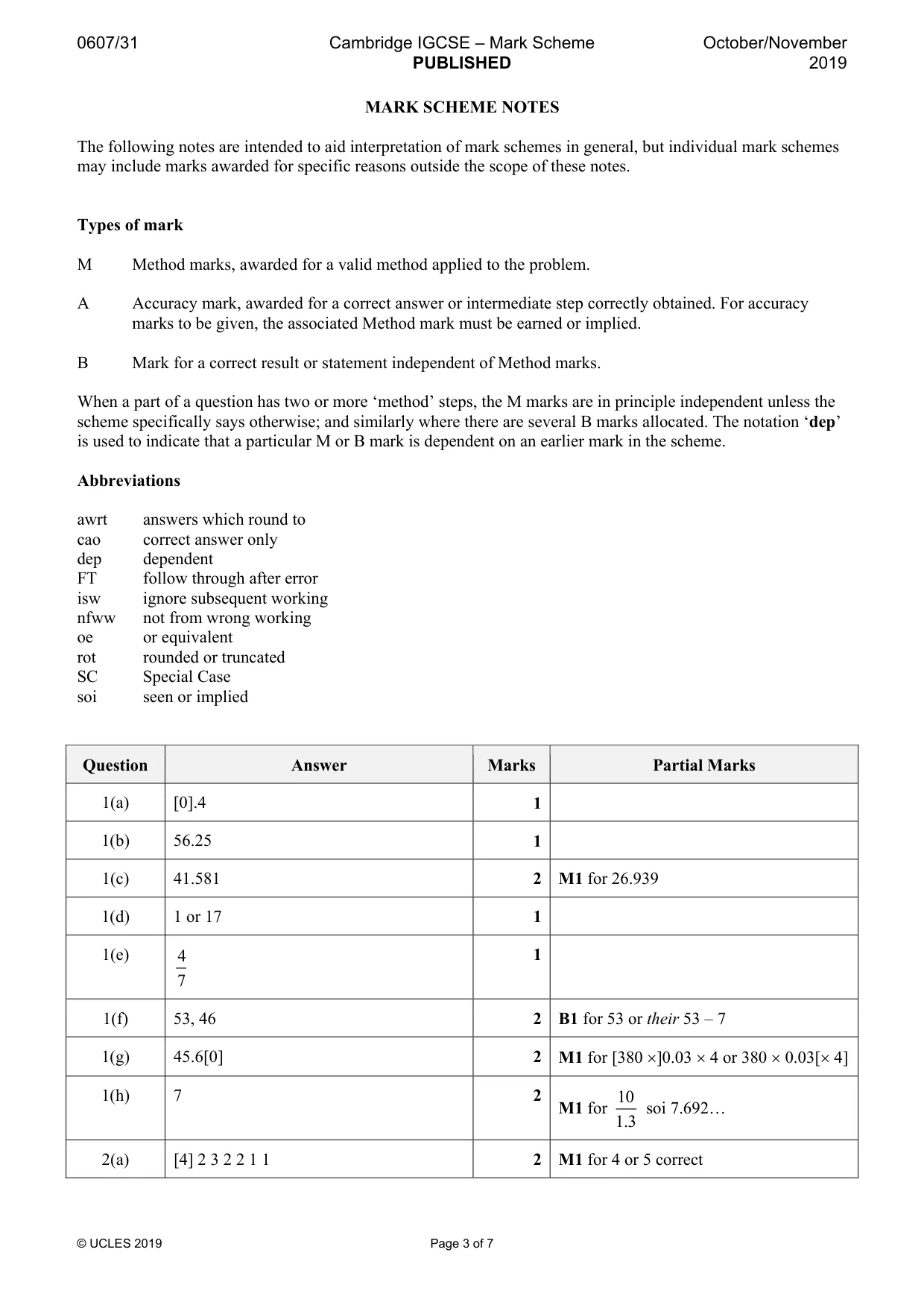 Mark scheme, page 3 of 7