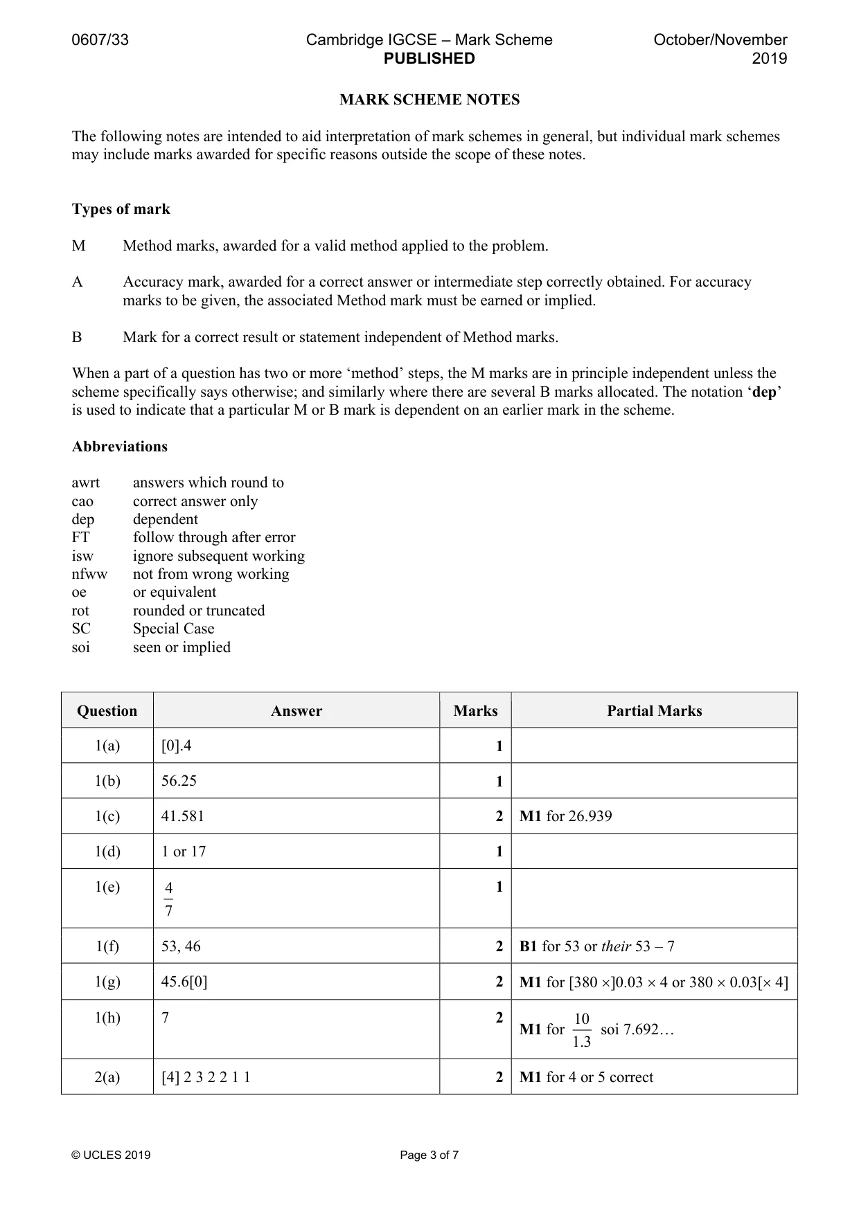 Mark scheme, page 3 of 7