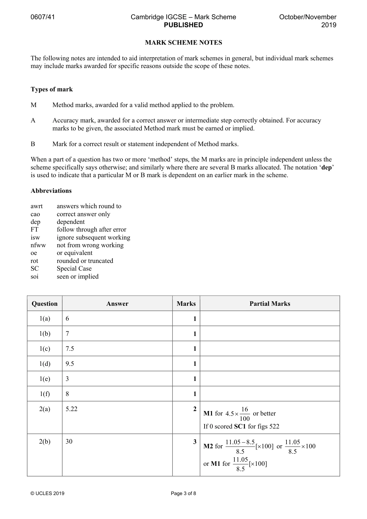 Mark scheme, page 3 of 8