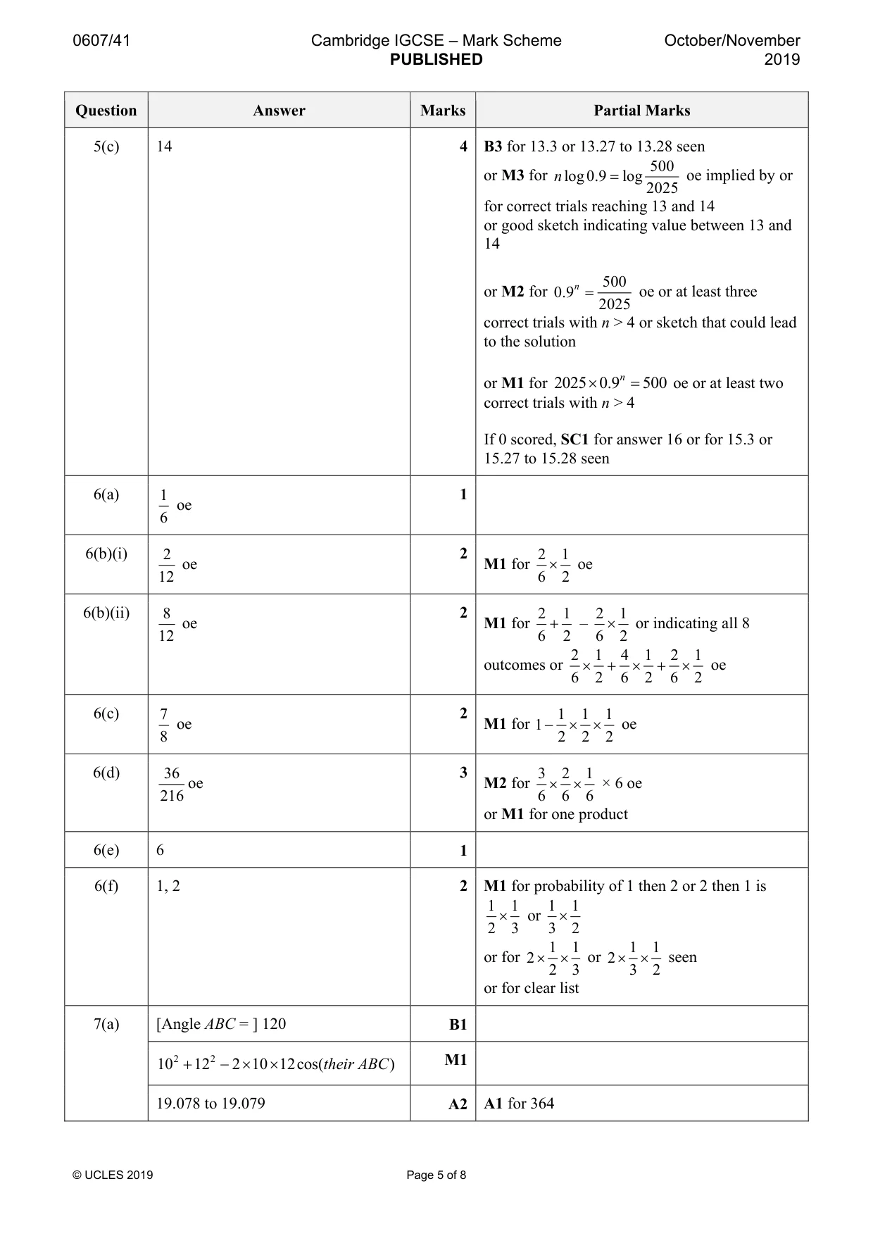 Mark scheme, page 5 of 8