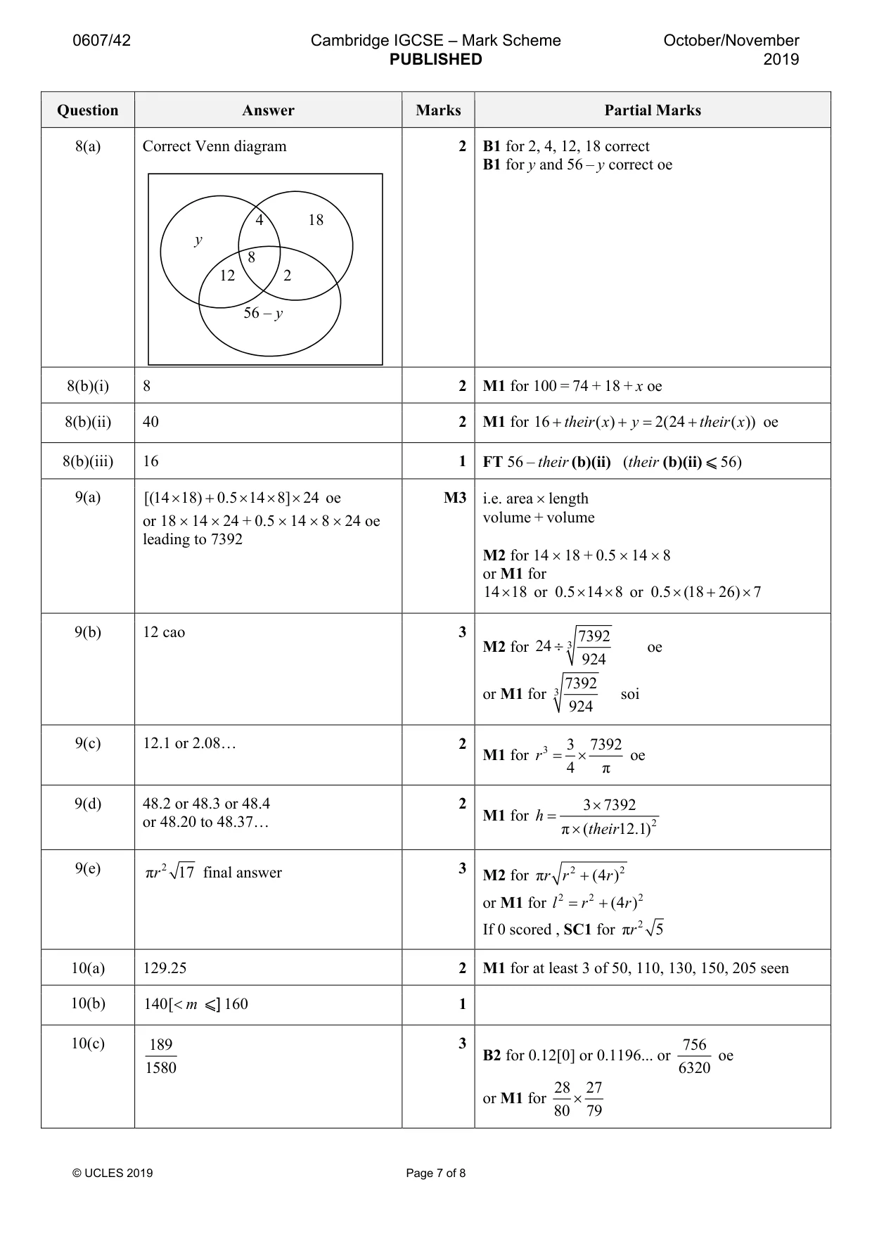 Mark scheme, page 7 of 8