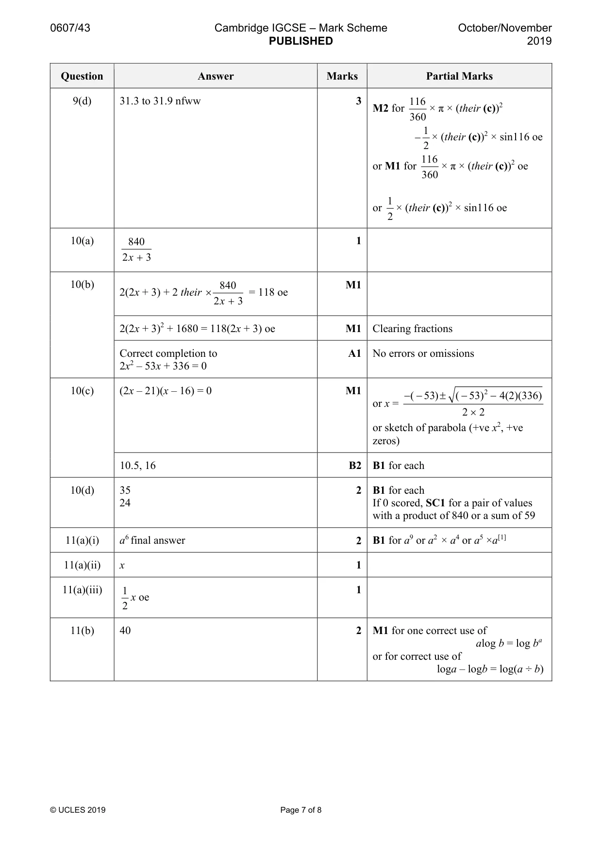 Mark scheme, page 7 of 8