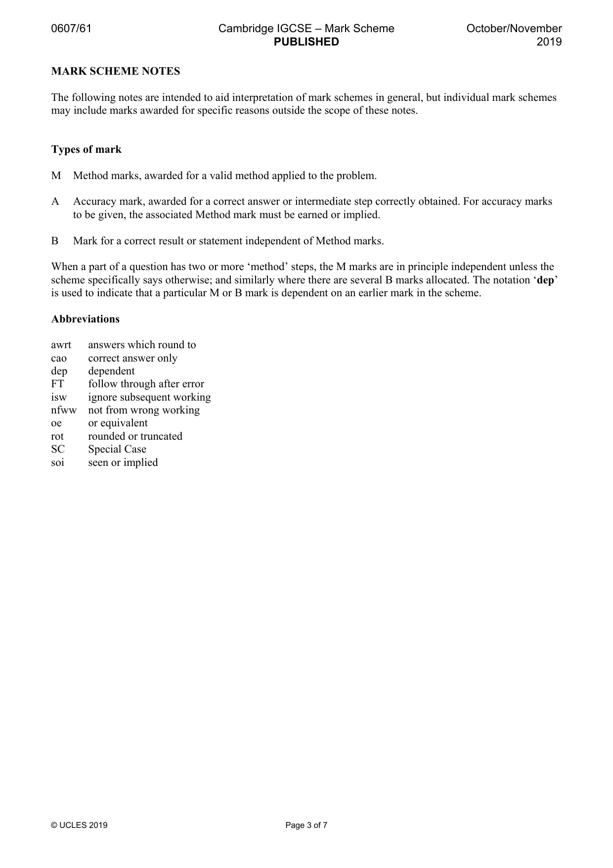 Mark scheme, page 3 of 7