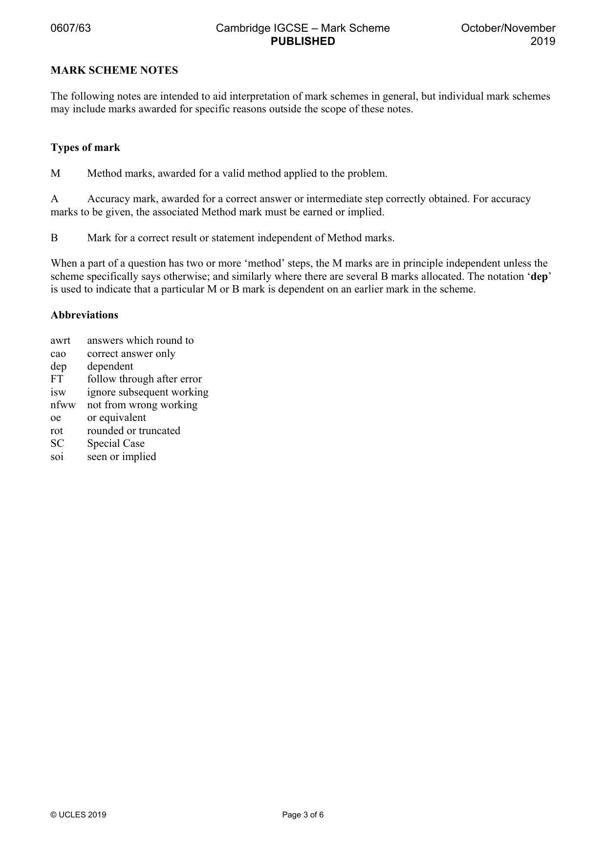 Mark scheme, page 3 of 6