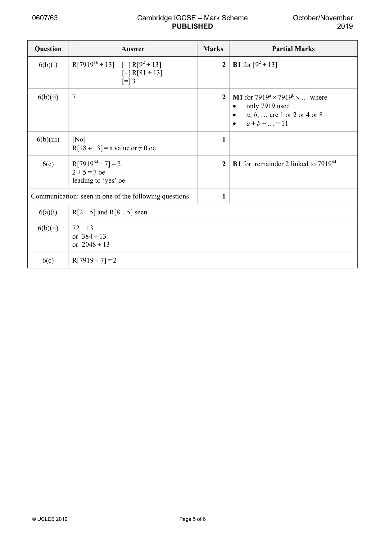 Mark scheme, page 5 of 6