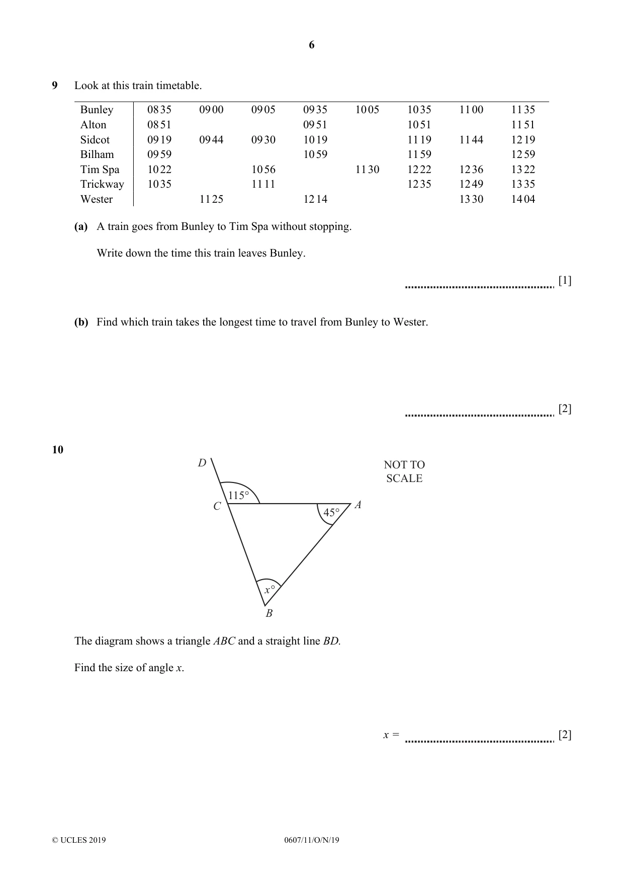 Cambridge IGCSE Mathematics - International 0607 2019 Oct/Nov Paper 1 · Variant 1 question paper, page 6 of 12