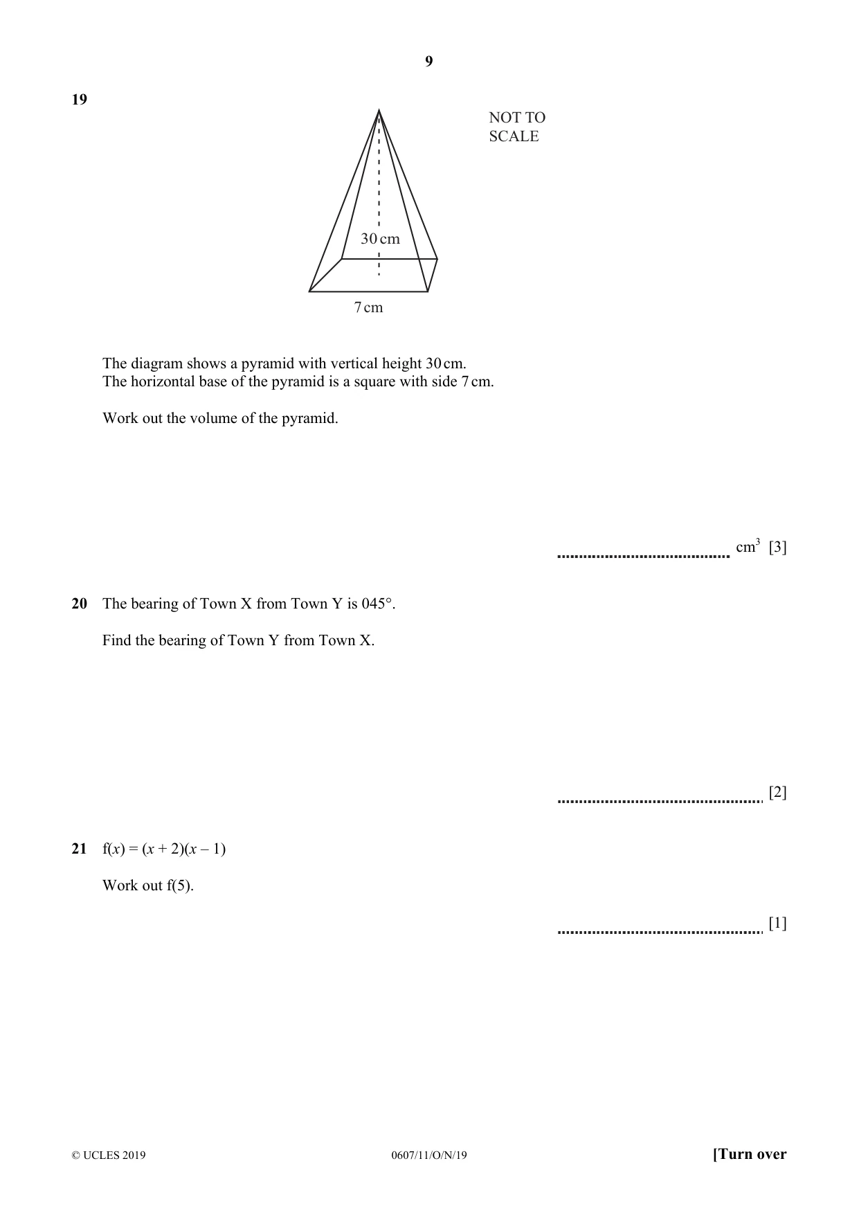 Cambridge IGCSE Mathematics - International 0607 2019 Oct/Nov Paper 1 · Variant 1 question paper, page 9 of 12