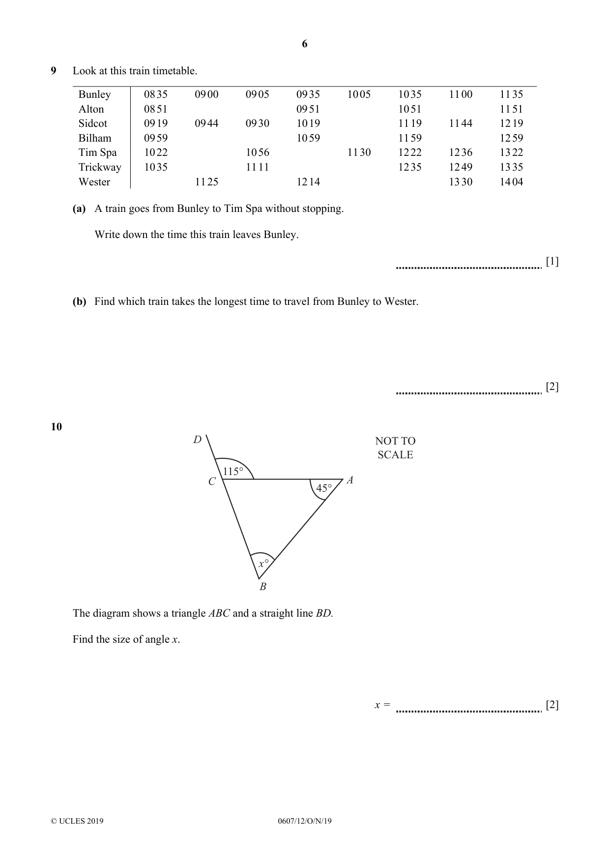 Cambridge IGCSE Mathematics - International 0607 2019 Oct/Nov Paper 1 · Variant 2 question paper, page 6 of 12