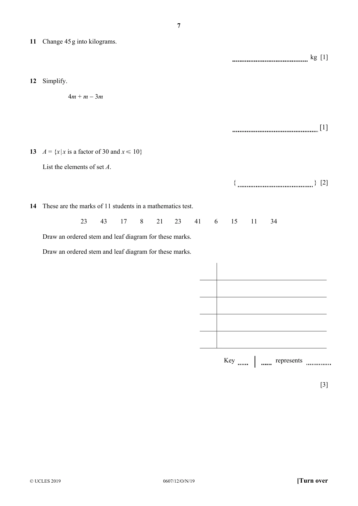 Cambridge IGCSE Mathematics - International 0607 2019 Oct/Nov Paper 1 · Variant 2 question paper, page 7 of 12
