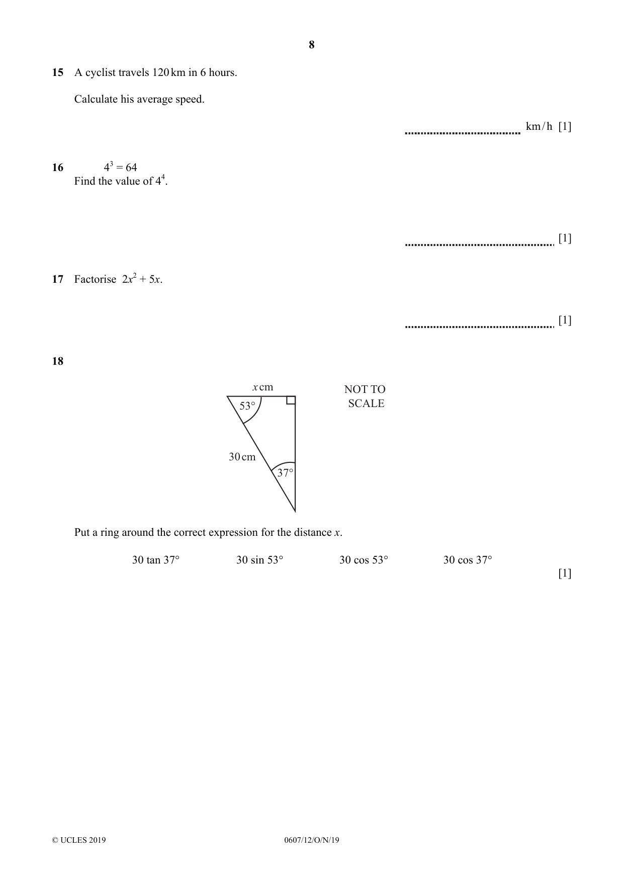 Cambridge IGCSE Mathematics - International 0607 2019 Oct/Nov Paper 1 · Variant 2 question paper, page 8 of 12