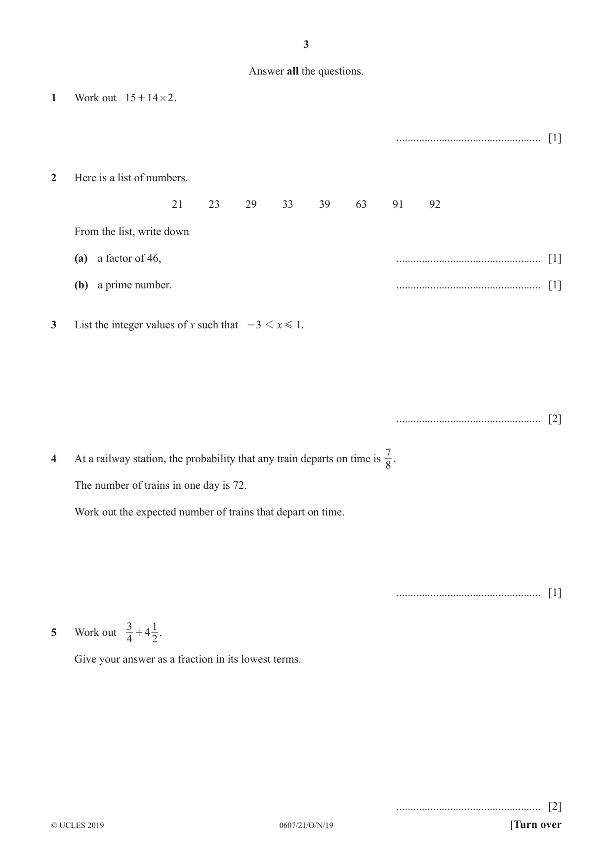 Cambridge IGCSE Mathematics - International 0607 2019 Oct/Nov Paper 2 · Variant 1 question paper, page 3 of 8