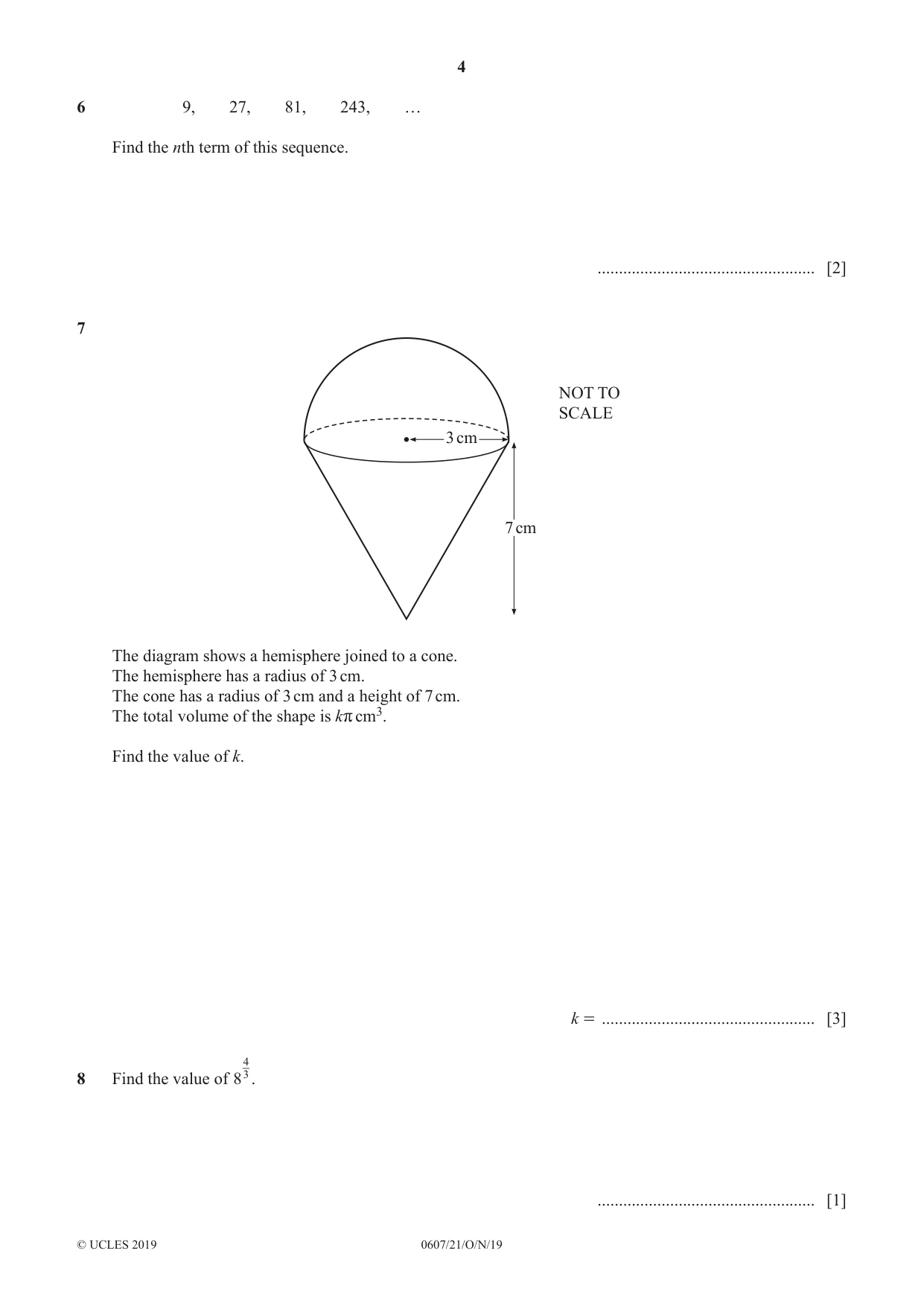 Cambridge IGCSE Mathematics - International 0607 2019 Oct/Nov Paper 2 · Variant 1 question paper, page 4 of 8