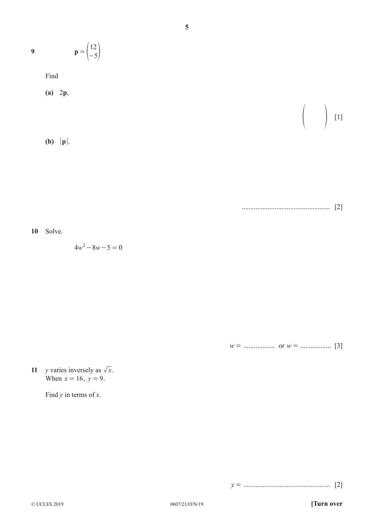 Cambridge IGCSE Mathematics - International 0607 2019 Oct/Nov Paper 2 · Variant 1 question paper, page 5 of 8