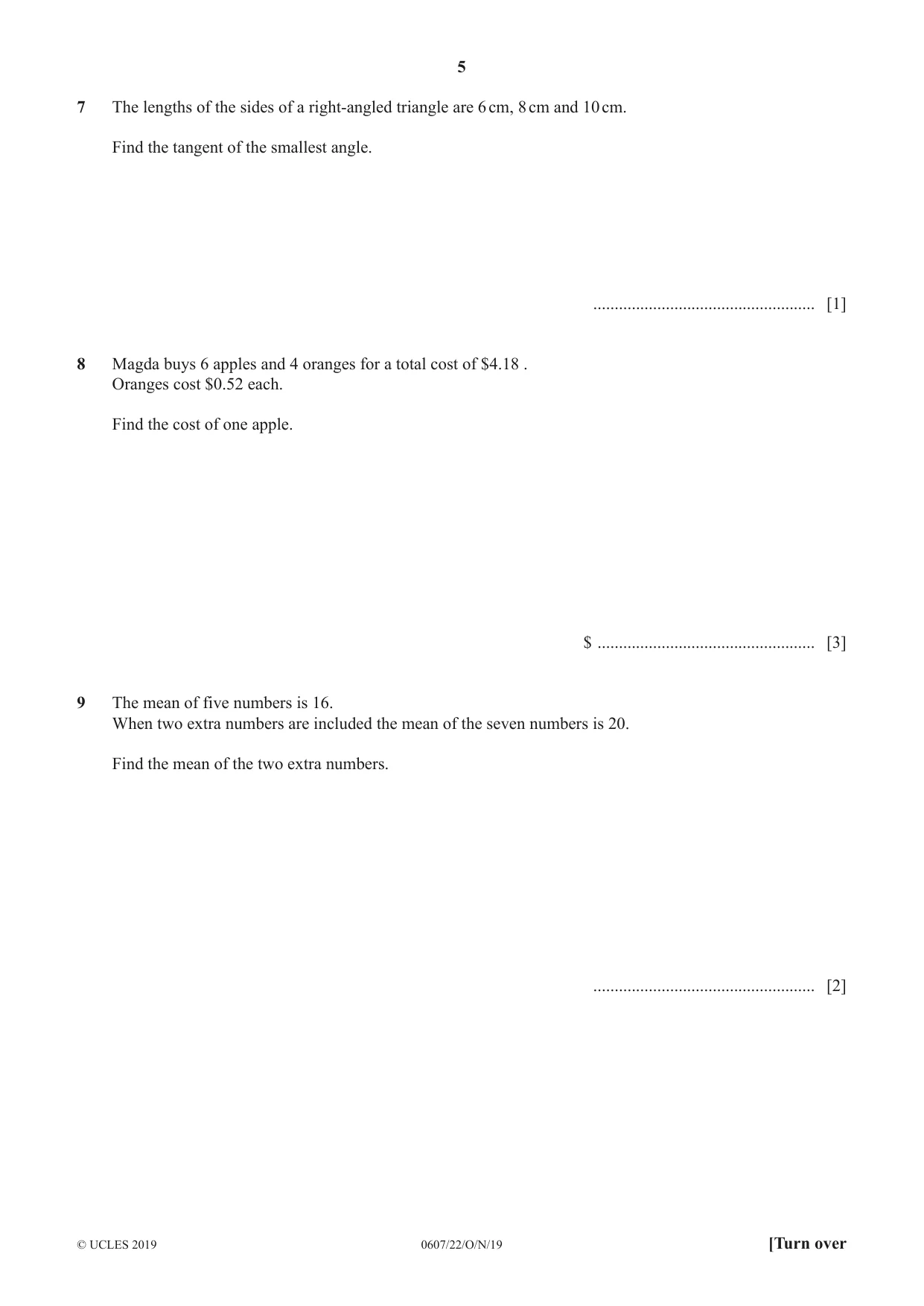 Cambridge IGCSE Mathematics - International 0607 2019 Oct/Nov Paper 2 · Variant 2 question paper, page 5 of 8