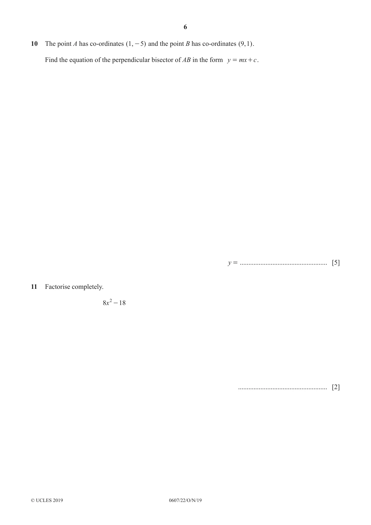 Cambridge IGCSE Mathematics - International 0607 2019 Oct/Nov Paper 2 · Variant 2 question paper, page 6 of 8