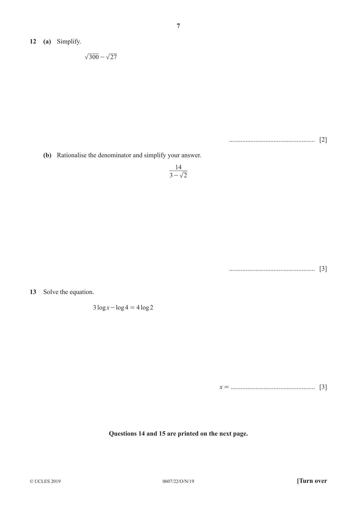 Cambridge IGCSE Mathematics - International 0607 2019 Oct/Nov Paper 2 · Variant 2 question paper, page 7 of 8