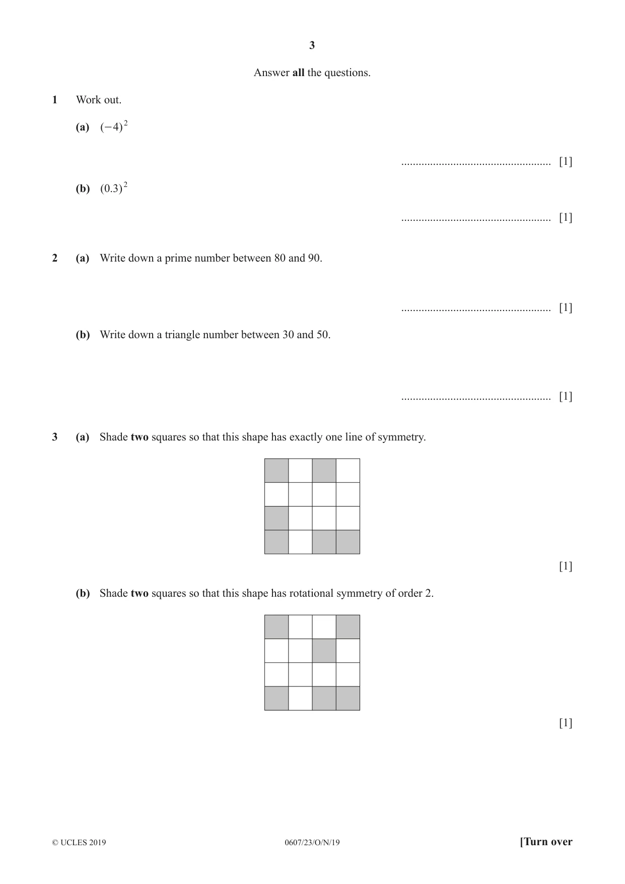 Cambridge IGCSE Mathematics - International 0607 2019 Oct/Nov Paper 2 · Variant 3 question paper, page 3 of 8
