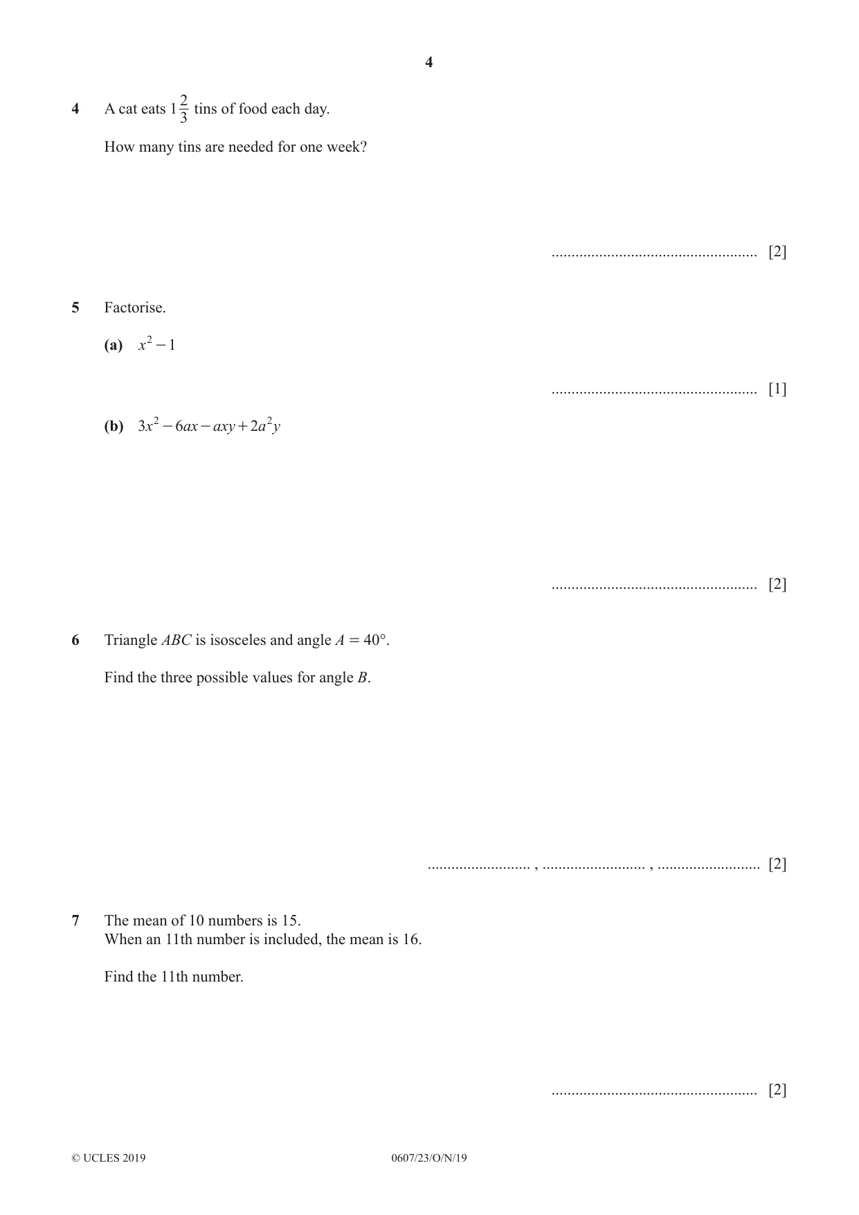 Cambridge IGCSE Mathematics - International 0607 2019 Oct/Nov Paper 2 · Variant 3 question paper, page 4 of 8