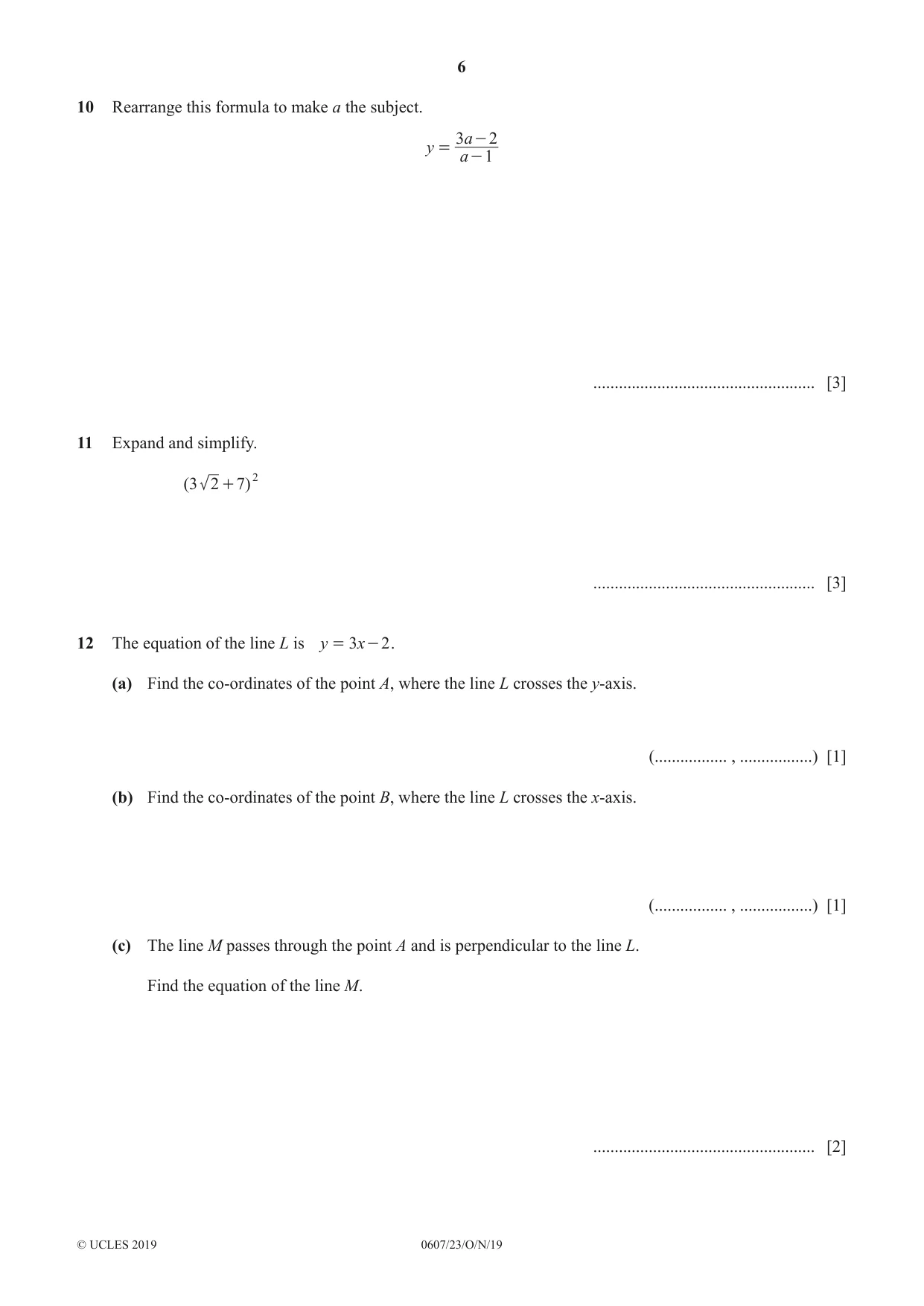 Cambridge IGCSE Mathematics - International 0607 2019 Oct/Nov Paper 2 · Variant 3 question paper, page 6 of 8