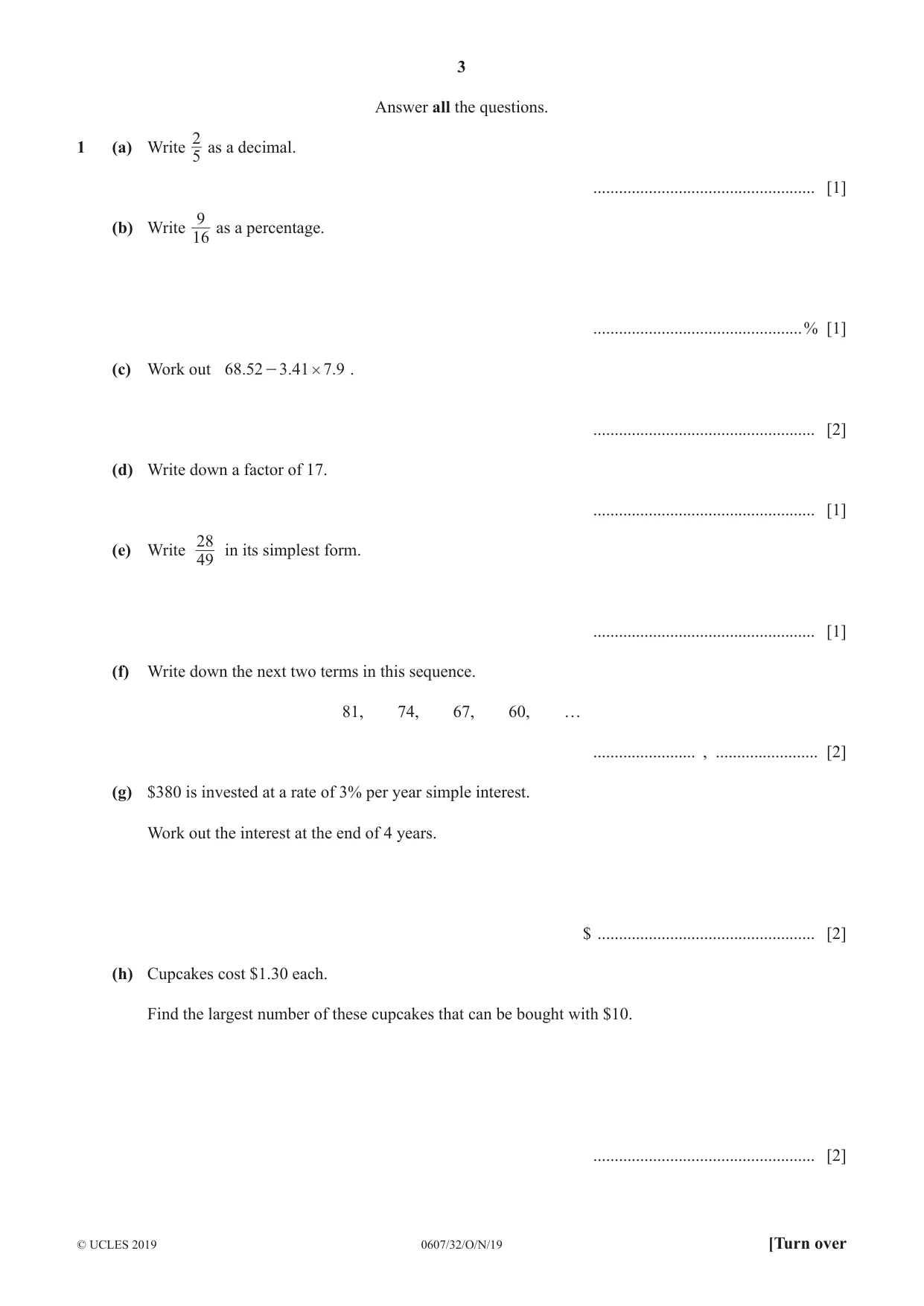 Cambridge IGCSE Mathematics - International 0607 2019 Oct/Nov Paper 3 · Variant 2 question paper, page 3 of 16