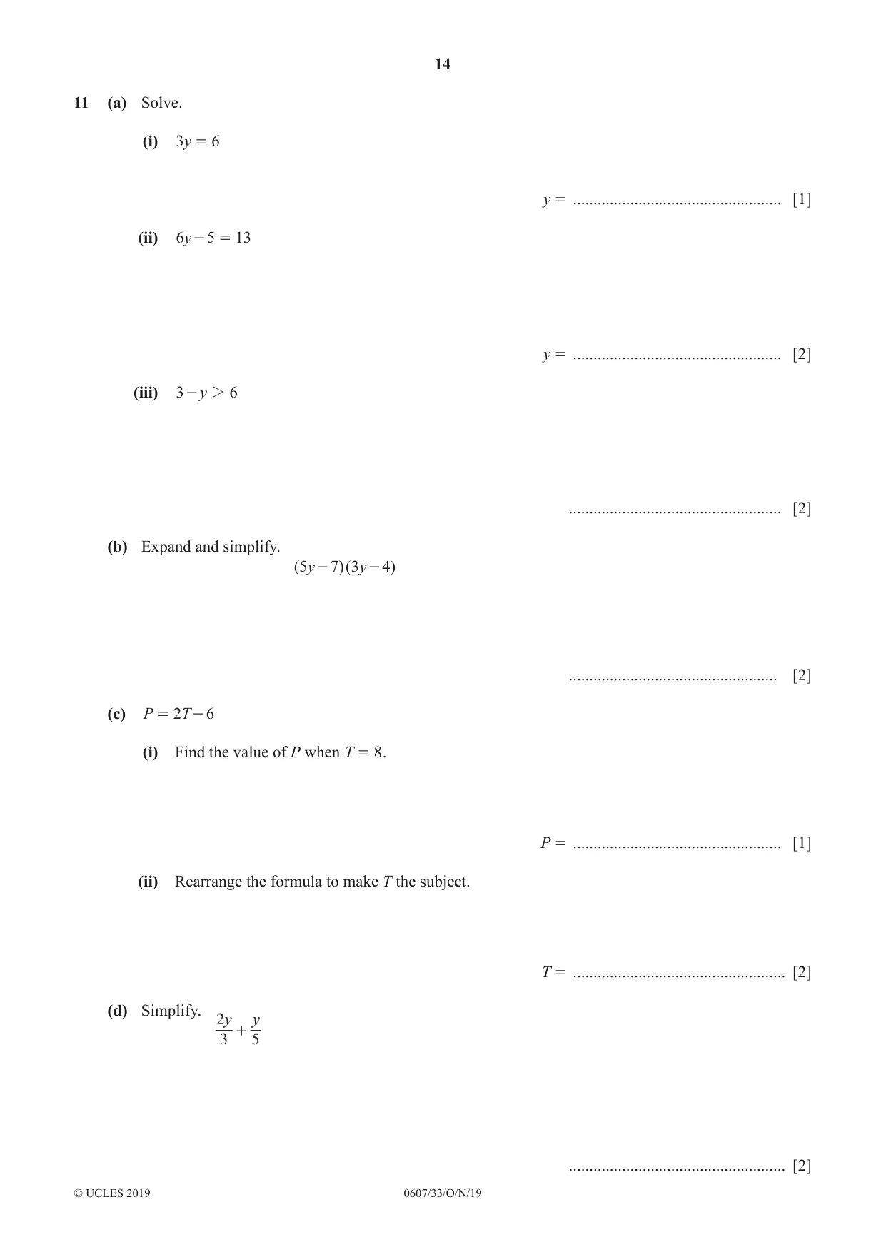 Cambridge IGCSE Mathematics - International 0607 2019 Oct/Nov Paper 3 · Variant 3 question paper, page 14 of 16