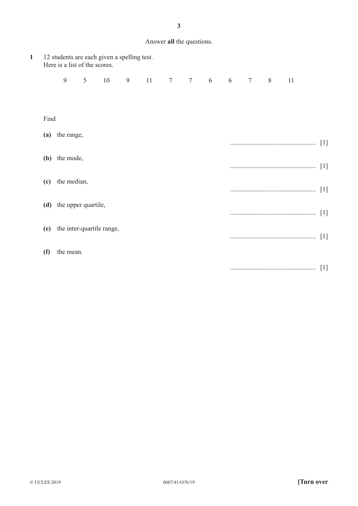 Cambridge IGCSE Mathematics - International 0607 2019 Oct/Nov Paper 4 · Variant 1 question paper, page 3 of 20