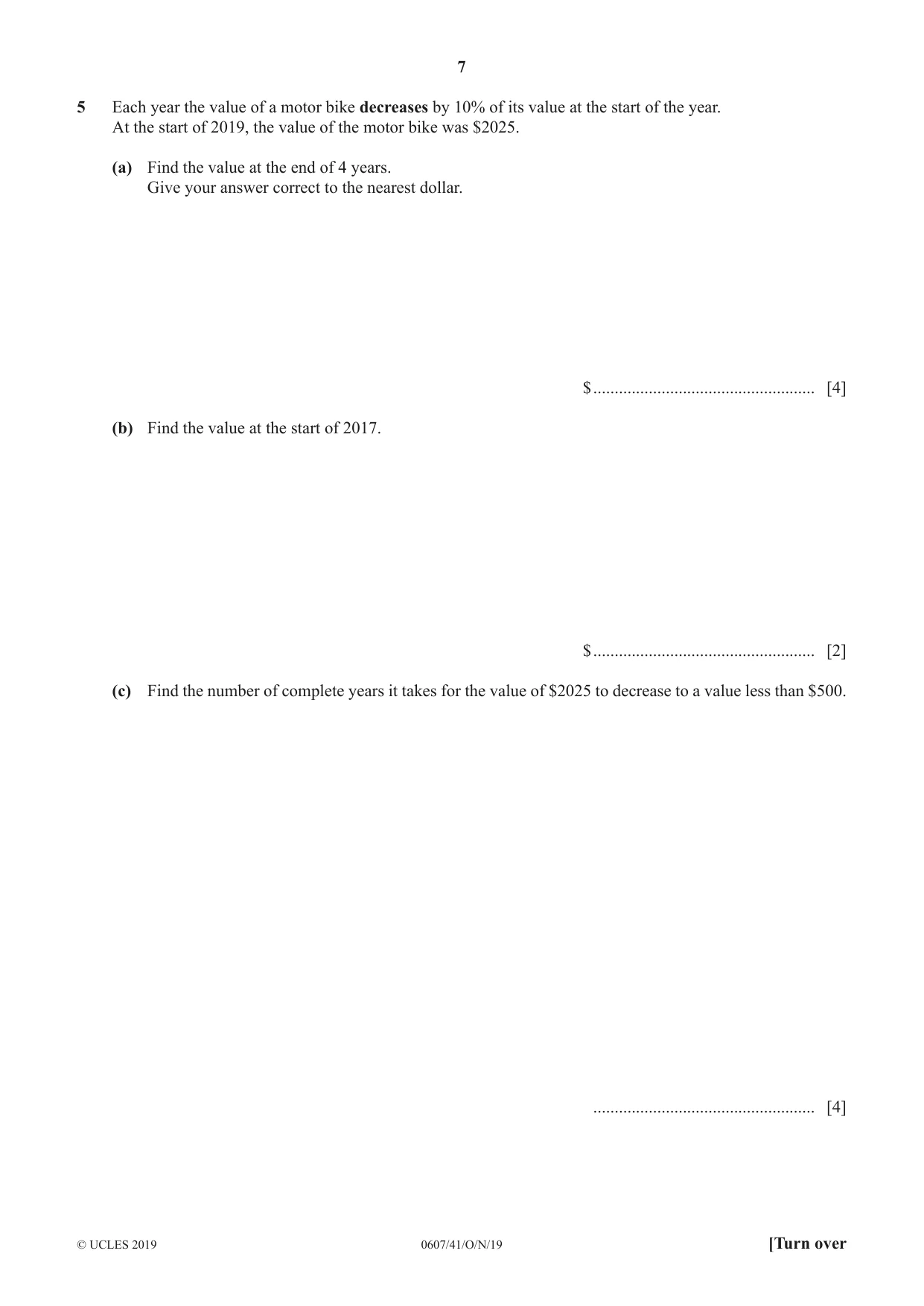 Cambridge IGCSE Mathematics - International 0607 2019 Oct/Nov Paper 4 · Variant 1 question paper, page 7 of 20