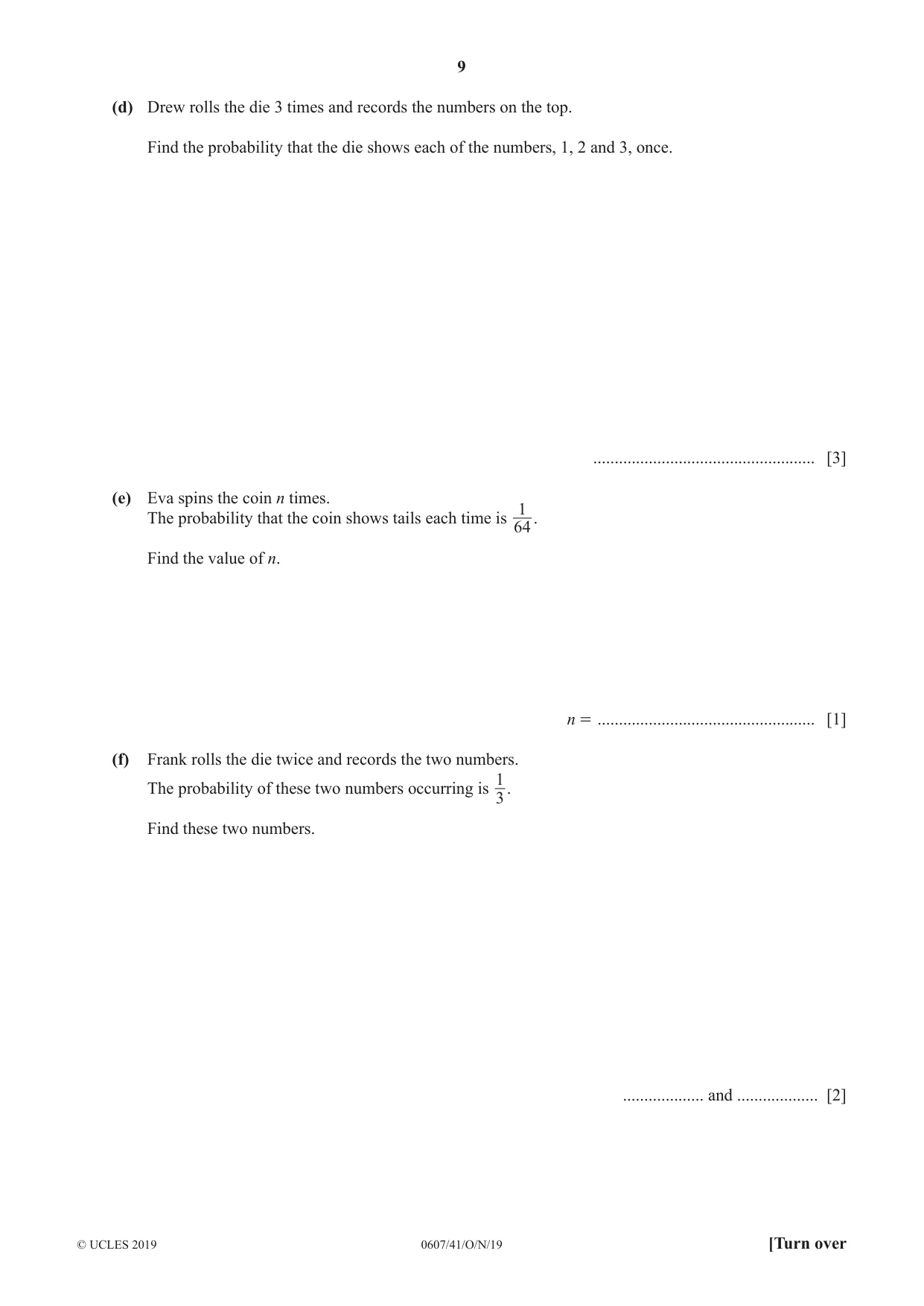 Cambridge IGCSE Mathematics - International 0607 2019 Oct/Nov Paper 4 · Variant 1 question paper, page 9 of 20