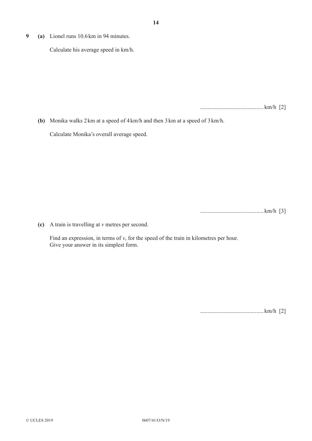 Cambridge IGCSE Mathematics - International 0607 2019 Oct/Nov Paper 4 · Variant 1 question paper, page 14 of 20
