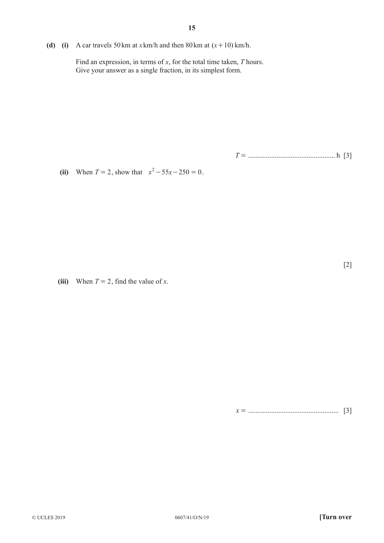 Cambridge IGCSE Mathematics - International 0607 2019 Oct/Nov Paper 4 · Variant 1 question paper, page 15 of 20