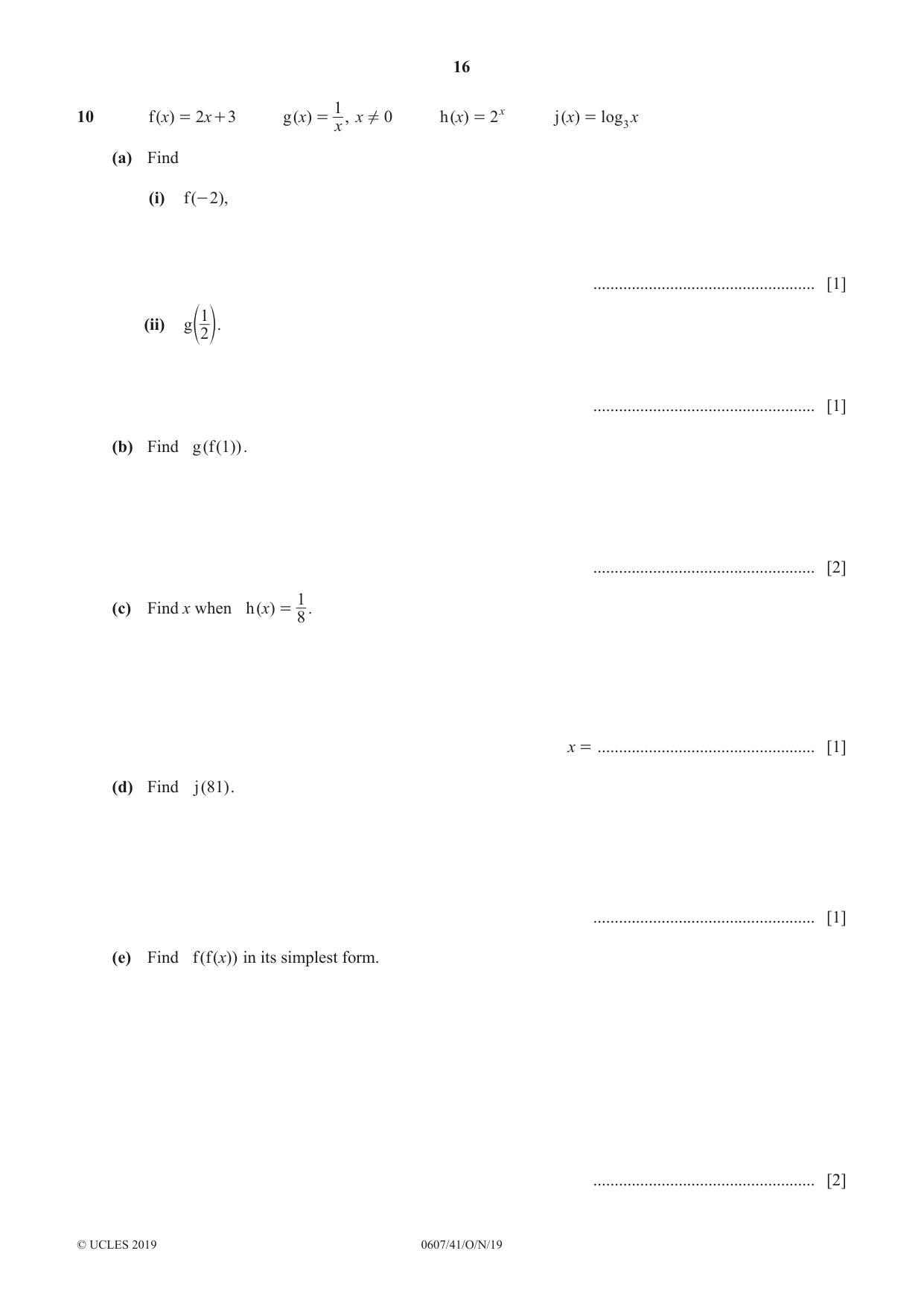 Cambridge IGCSE Mathematics - International 0607 2019 Oct/Nov Paper 4 · Variant 1 question paper, page 16 of 20