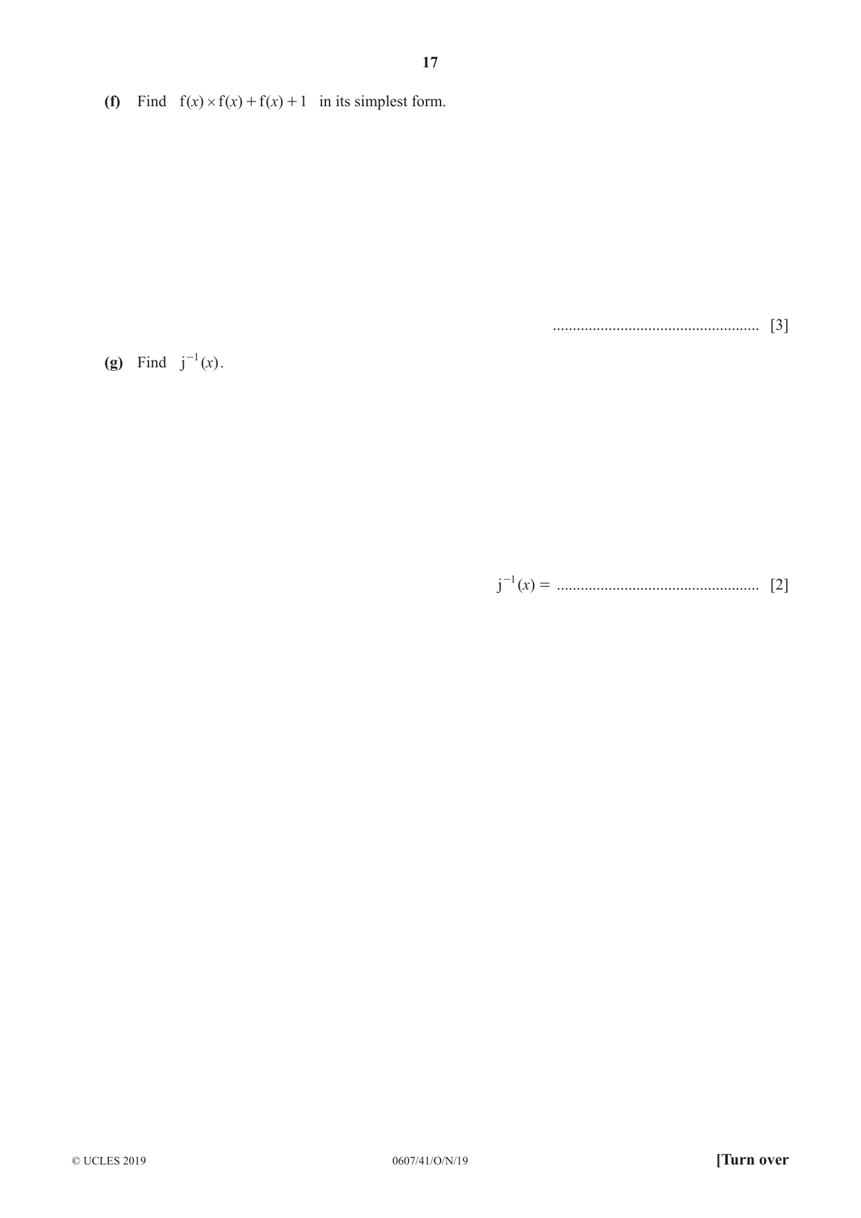 Cambridge IGCSE Mathematics - International 0607 2019 Oct/Nov Paper 4 · Variant 1 question paper, page 17 of 20