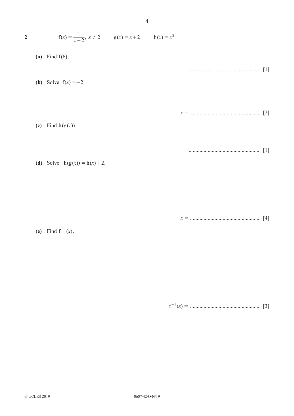 Cambridge IGCSE Mathematics - International 0607 2019 Oct/Nov Paper 4 · Variant 2 question paper, page 4 of 20