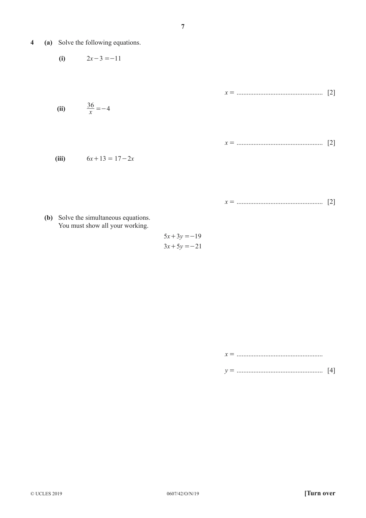 Cambridge IGCSE Mathematics - International 0607 2019 Oct/Nov Paper 4 · Variant 2 question paper, page 7 of 20