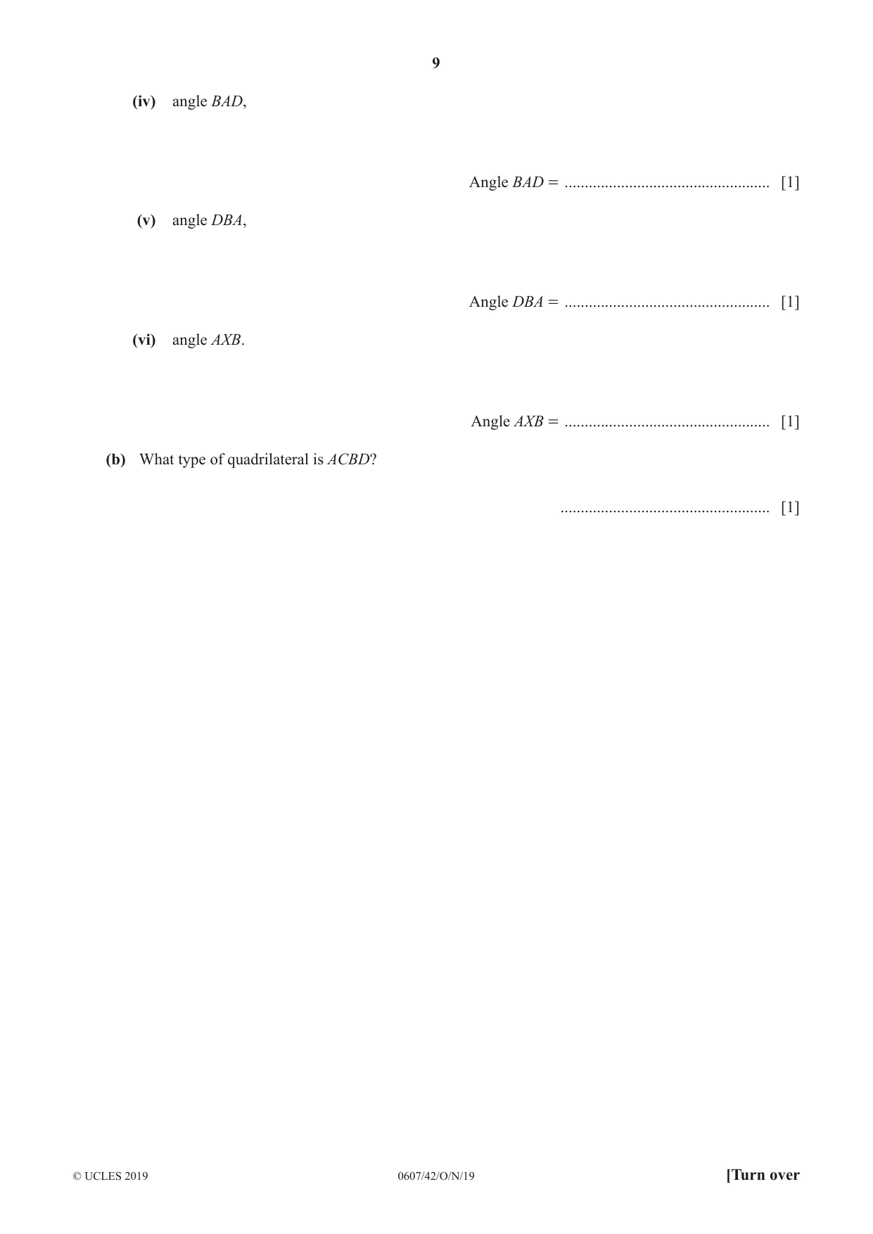 Cambridge IGCSE Mathematics - International 0607 2019 Oct/Nov Paper 4 · Variant 2 question paper, page 9 of 20