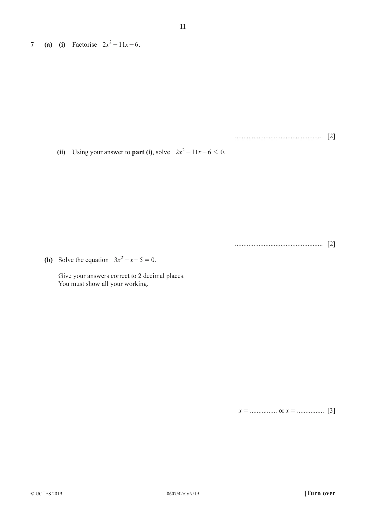 Cambridge IGCSE Mathematics - International 0607 2019 Oct/Nov Paper 4 · Variant 2 question paper, page 11 of 20