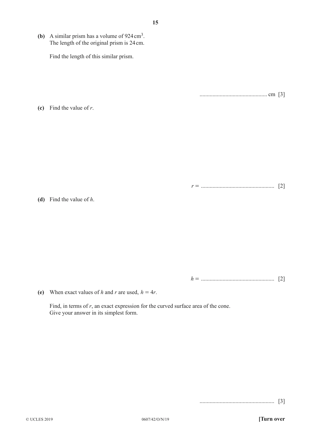 Cambridge IGCSE Mathematics - International 0607 2019 Oct/Nov Paper 4 · Variant 2 question paper, page 15 of 20