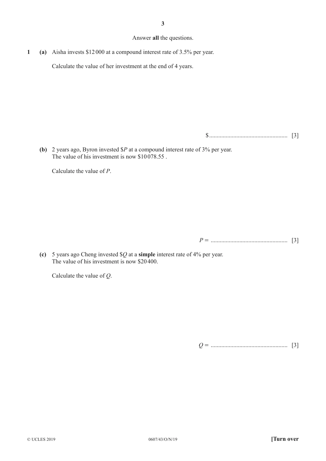 Cambridge IGCSE Mathematics - International 0607 2019 Oct/Nov Paper 4 · Variant 3 question paper, page 3 of 20