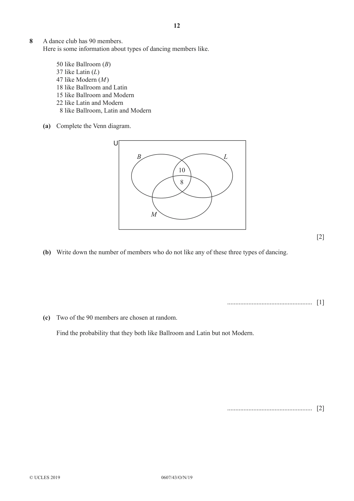 Cambridge IGCSE Mathematics - International 0607 2019 Oct/Nov Paper 4 · Variant 3 question paper, page 12 of 20