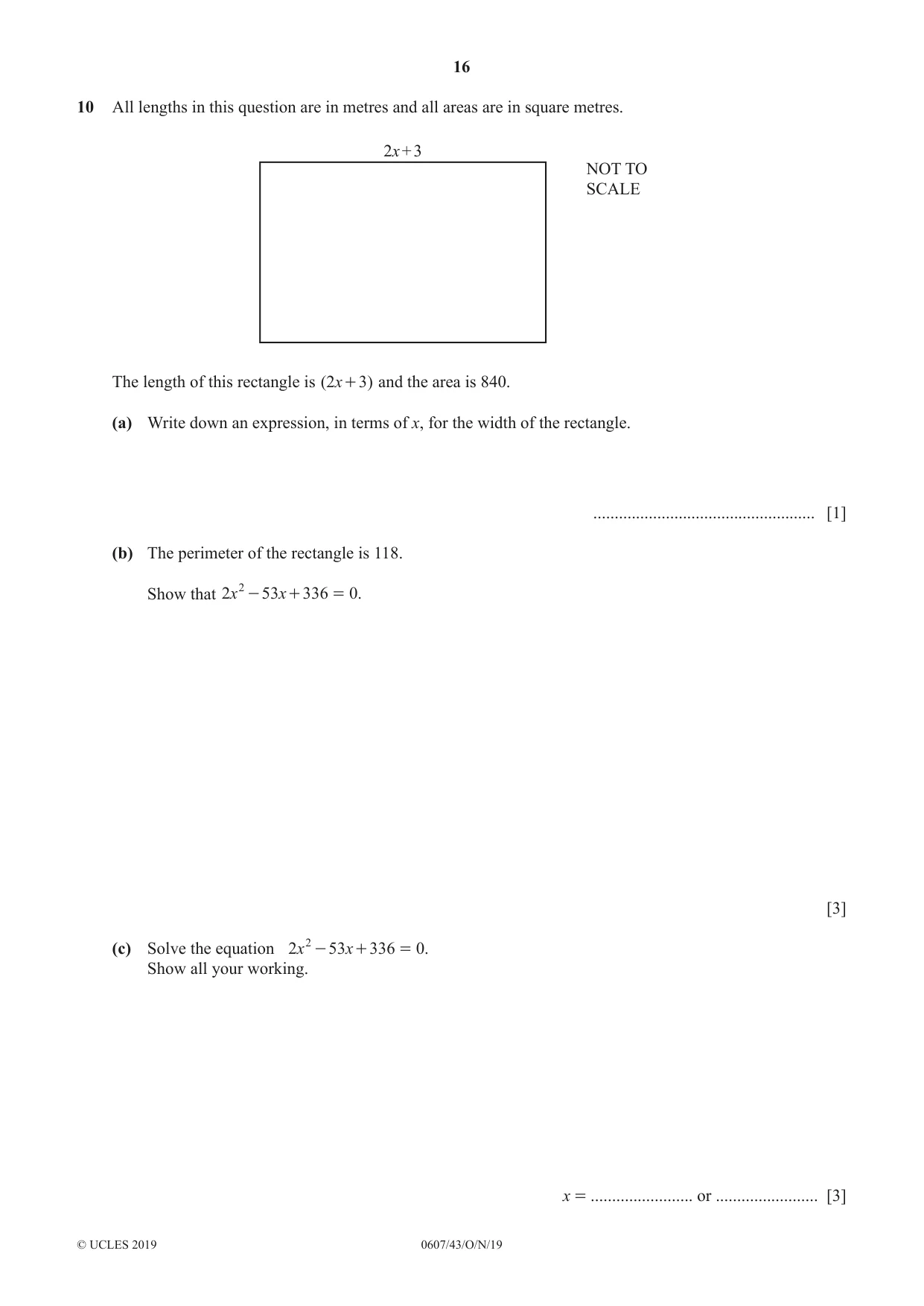 Cambridge IGCSE Mathematics - International 0607 2019 Oct/Nov Paper 4 · Variant 3 question paper, page 16 of 20