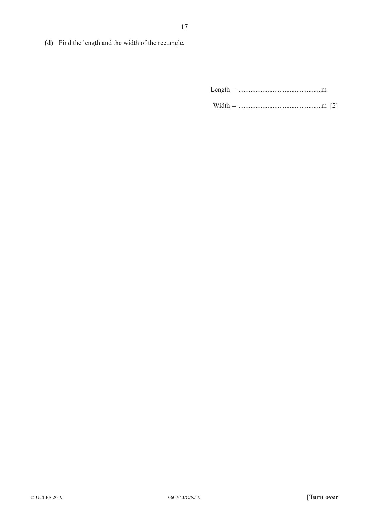 Cambridge IGCSE Mathematics - International 0607 2019 Oct/Nov Paper 4 · Variant 3 question paper, page 17 of 20