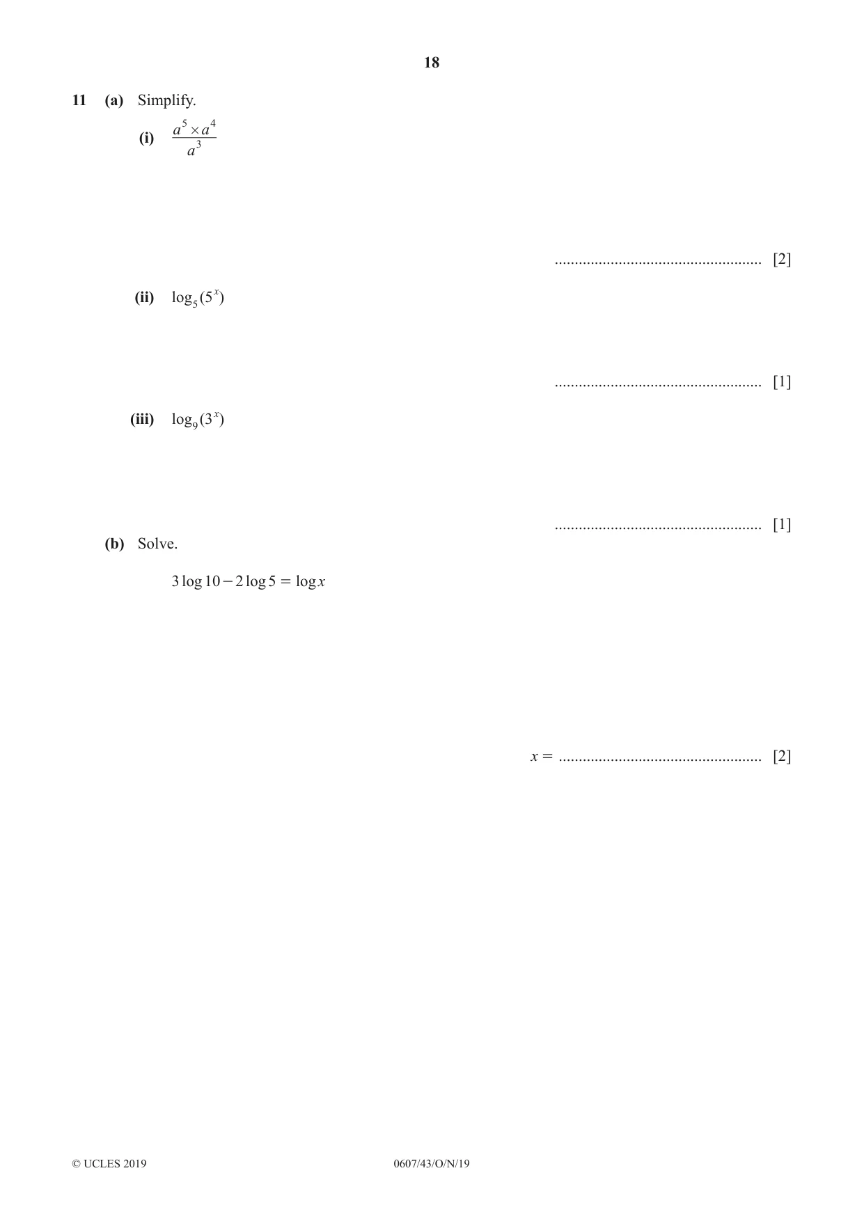 Cambridge IGCSE Mathematics - International 0607 2019 Oct/Nov Paper 4 · Variant 3 question paper, page 18 of 20